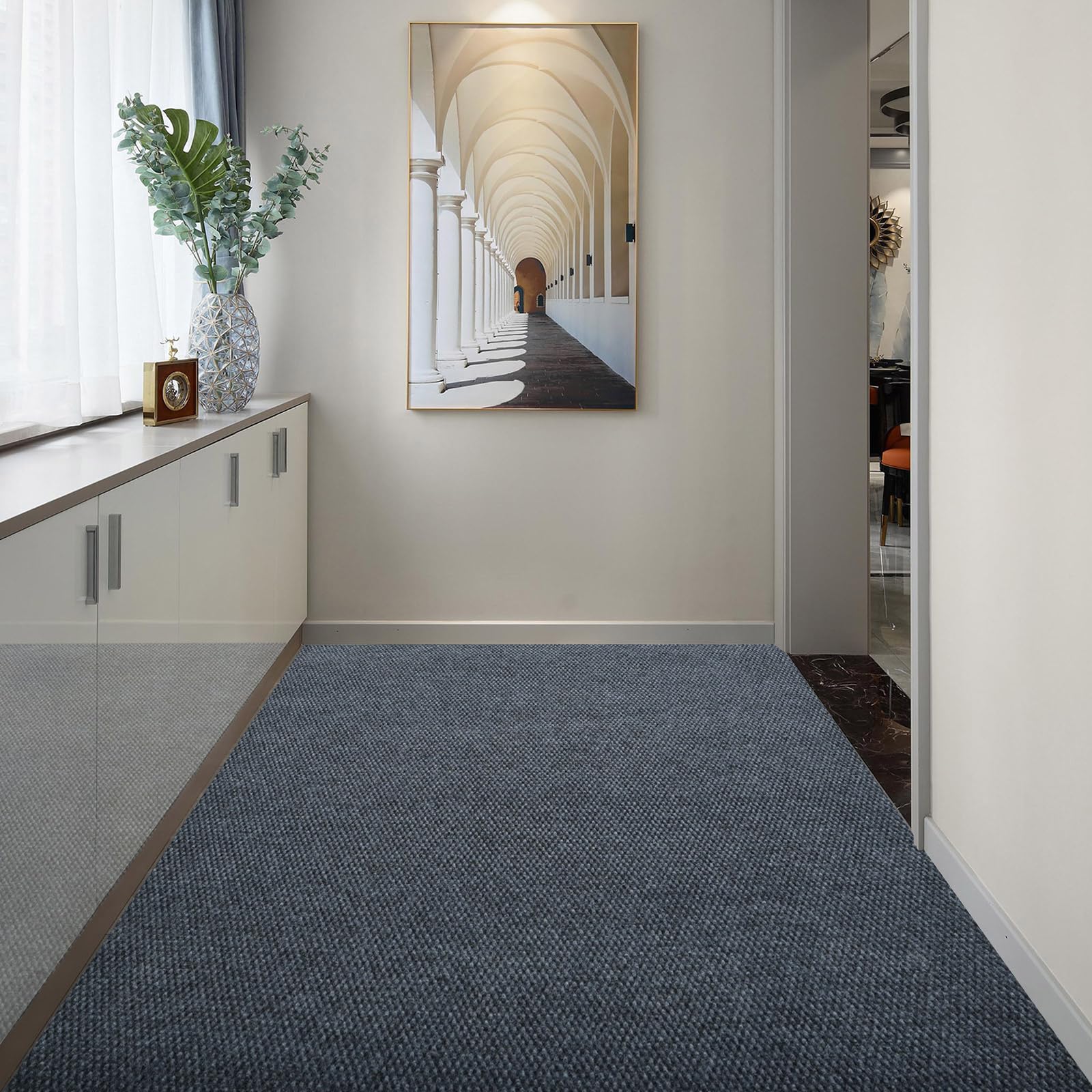 90x300cm Teppich Läufer Flur rutschfest Schmutzfangmatte Grau | 3m Langer Teppichläufer PVC Waschbar Flurteppich Schmutzfangläufer Küchenteppich Meterware Fußmatte für Eingänge, Küche, Büro