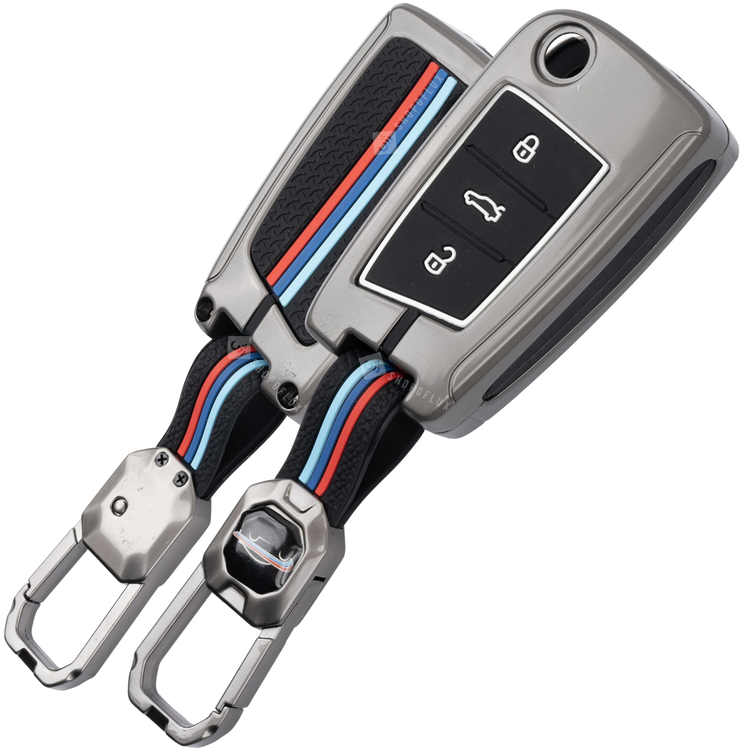 SHOPOFLUX Metal Key Cover Compatible for Skoda & Volkswagen Cars Kylaq | Slavia | Kushaq | Octavia | Virtus | Taigun | Tiguan | T Roc 3 Button Flip Key (Black)-image-33