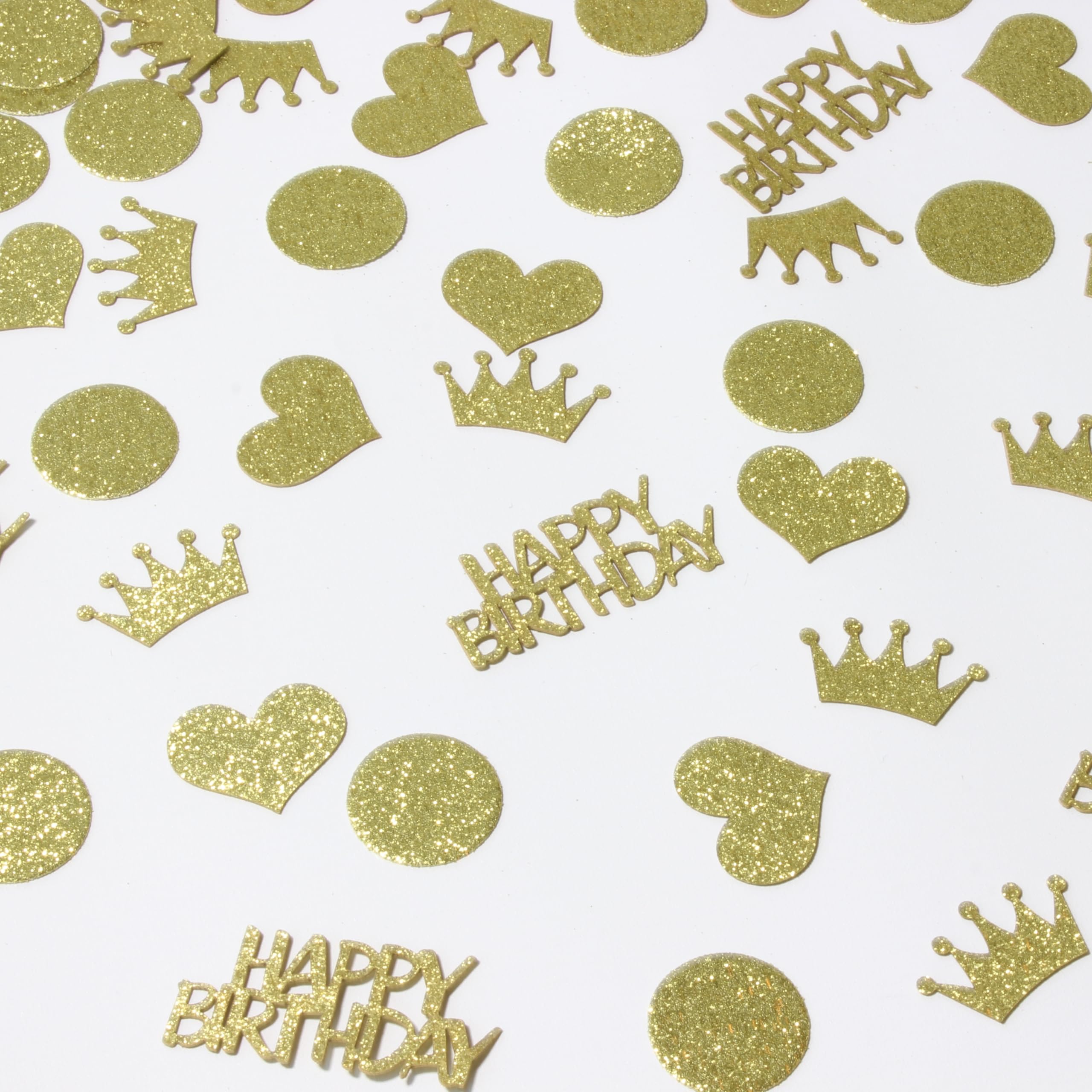 Gold Birthday Confetti for Table 200 PCS Glitter Heart Crown Happy Bday Confetti for Birthday Party Decorations