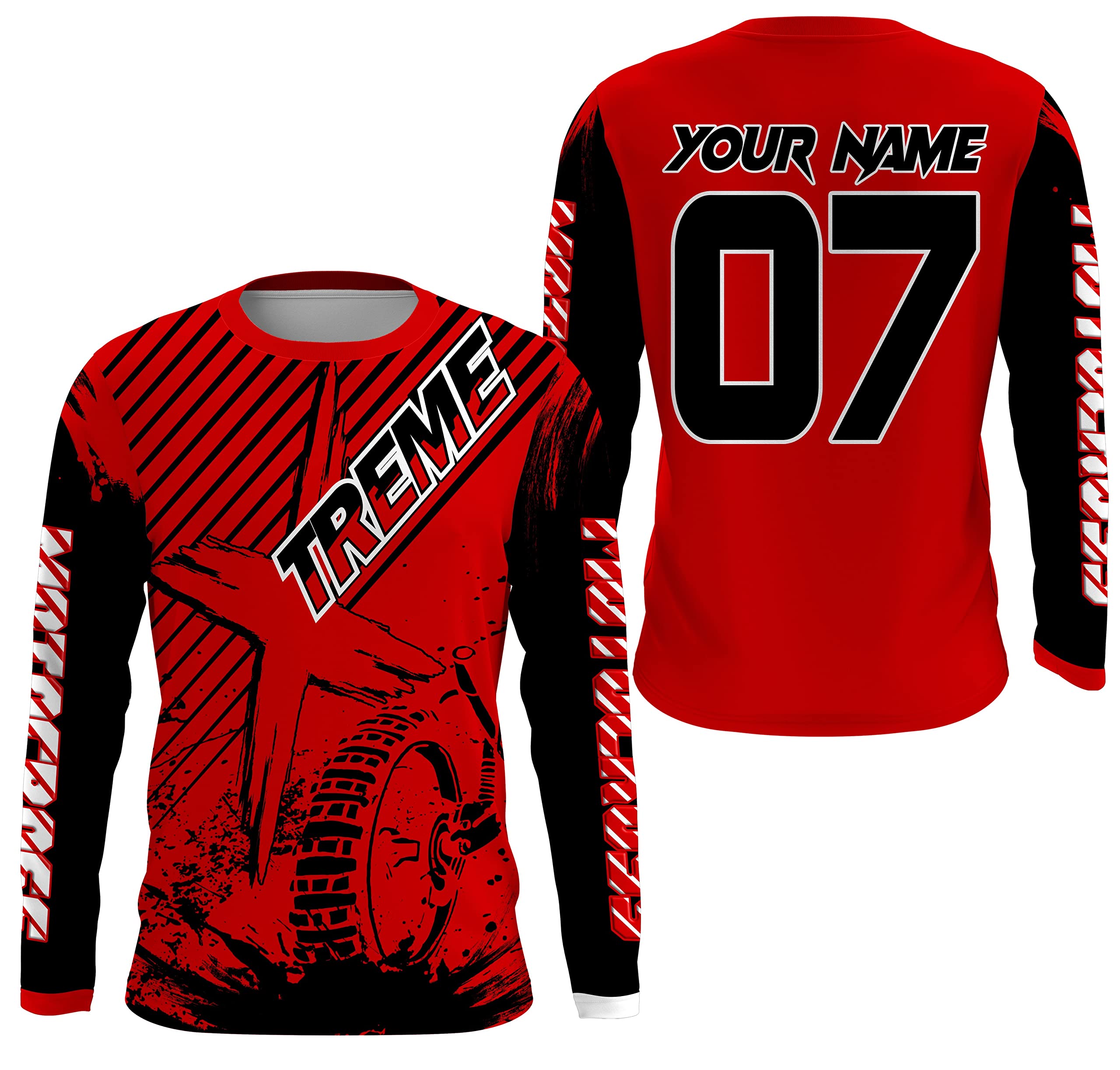 PIONAMZIOZ Custom MX Jersey Men Women Kid UPF30+ Extreme Dirt Bike Shirt Motocross Off-Road Jersey Motorcycle PDT (Red)