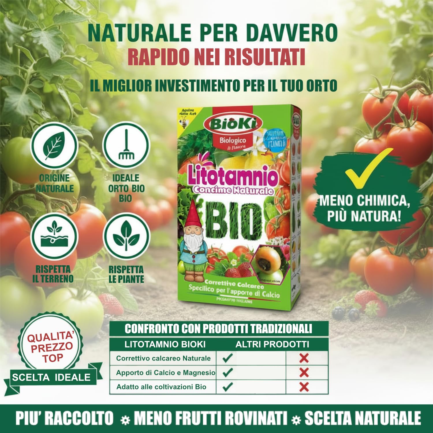 Bioki® Litotamnio Correttivo calcico naturale, indicato per il marciume apicale del pomodoro, elevato apporto di Calcio e Magnesio