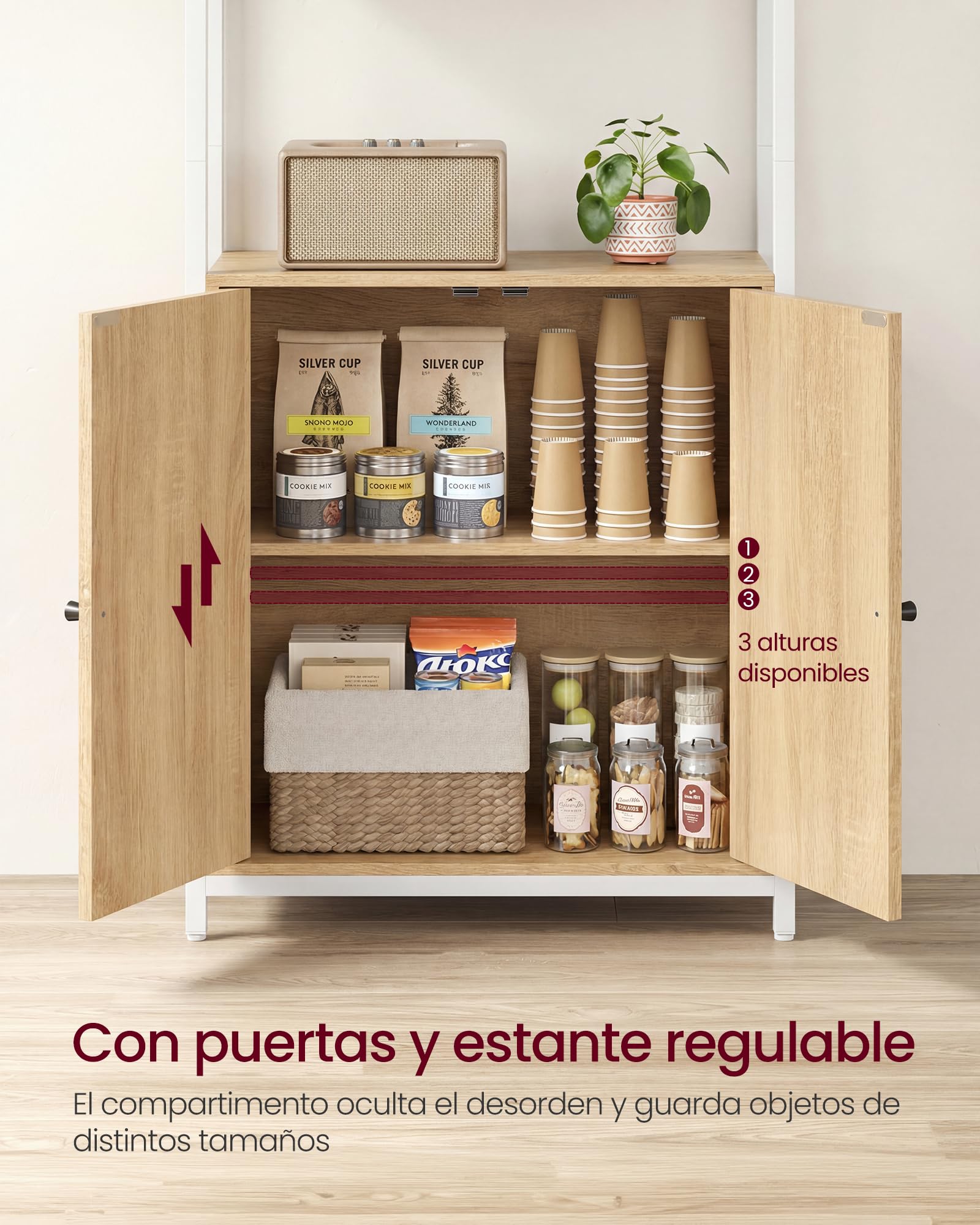 VASAGLE Librería de 6 Niveles, Estantería Vertical con Puerta, Marco de Metal, Estantes Ajustables, para Salón, Dormitorio, 60A, Roble Dorado y Blanco Mate LLS133YA01