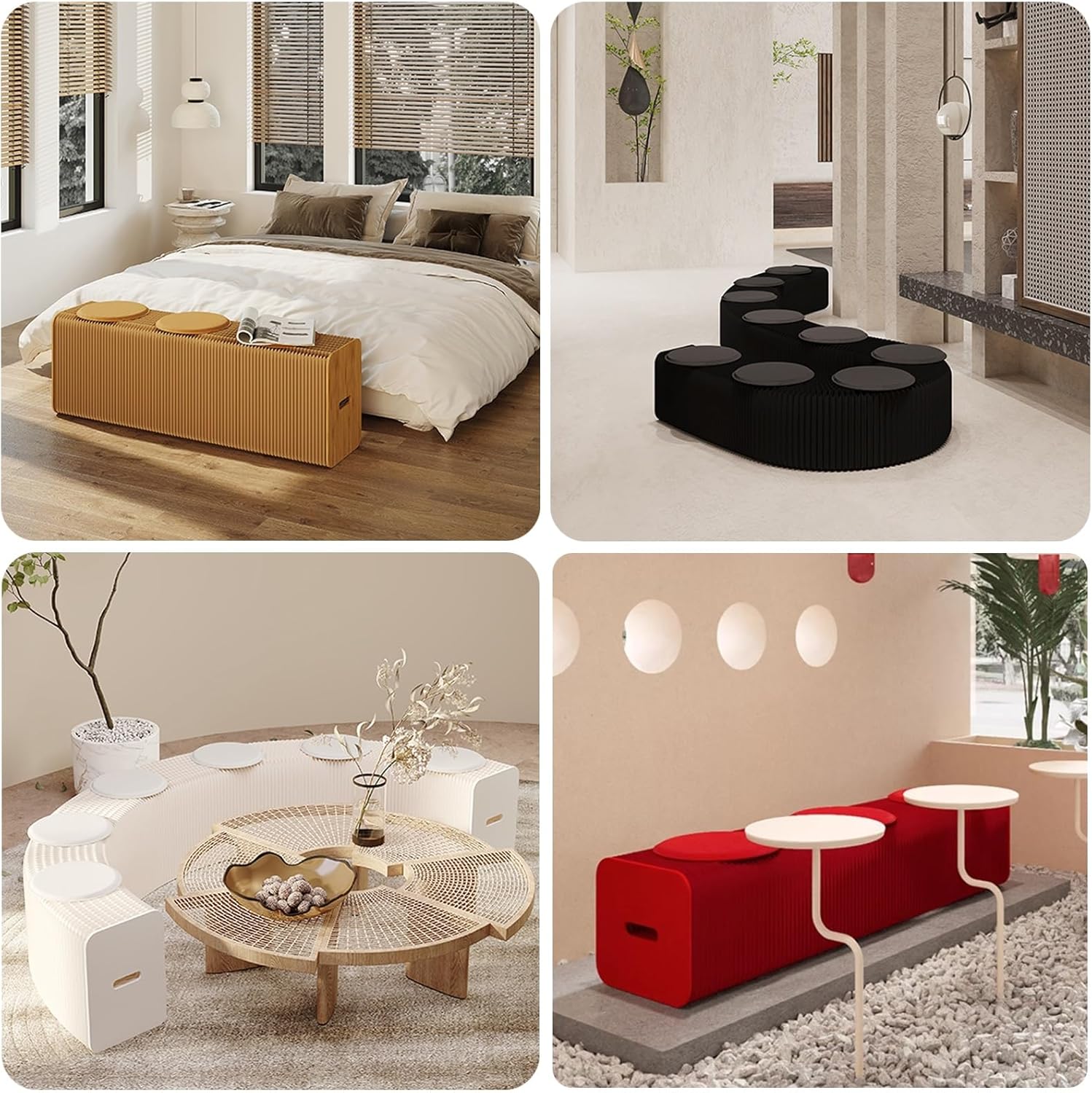 Foldable bench with unique design, narrow bench for entryway slim, Indoor Kitchen Table Bench, 120~150cm paper bench, for Kitchen Dining Room Living Room Bedroom Entrance Mudroom(Black,200-300cm/78.7-