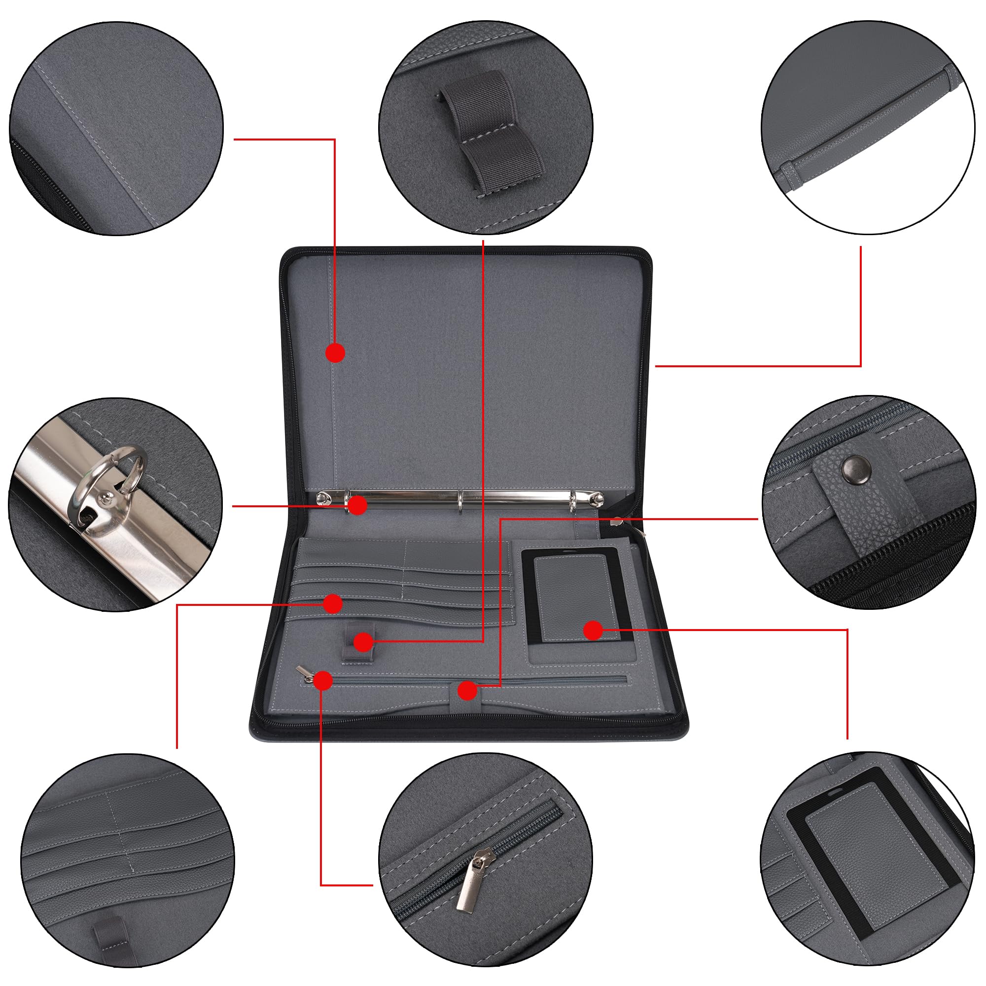 Wonderpool Travel Zippered Portfolio 3 Ring Binder A4 Padfolio Document Case with Removable Clipboard Legal Pad Holder - Image 4