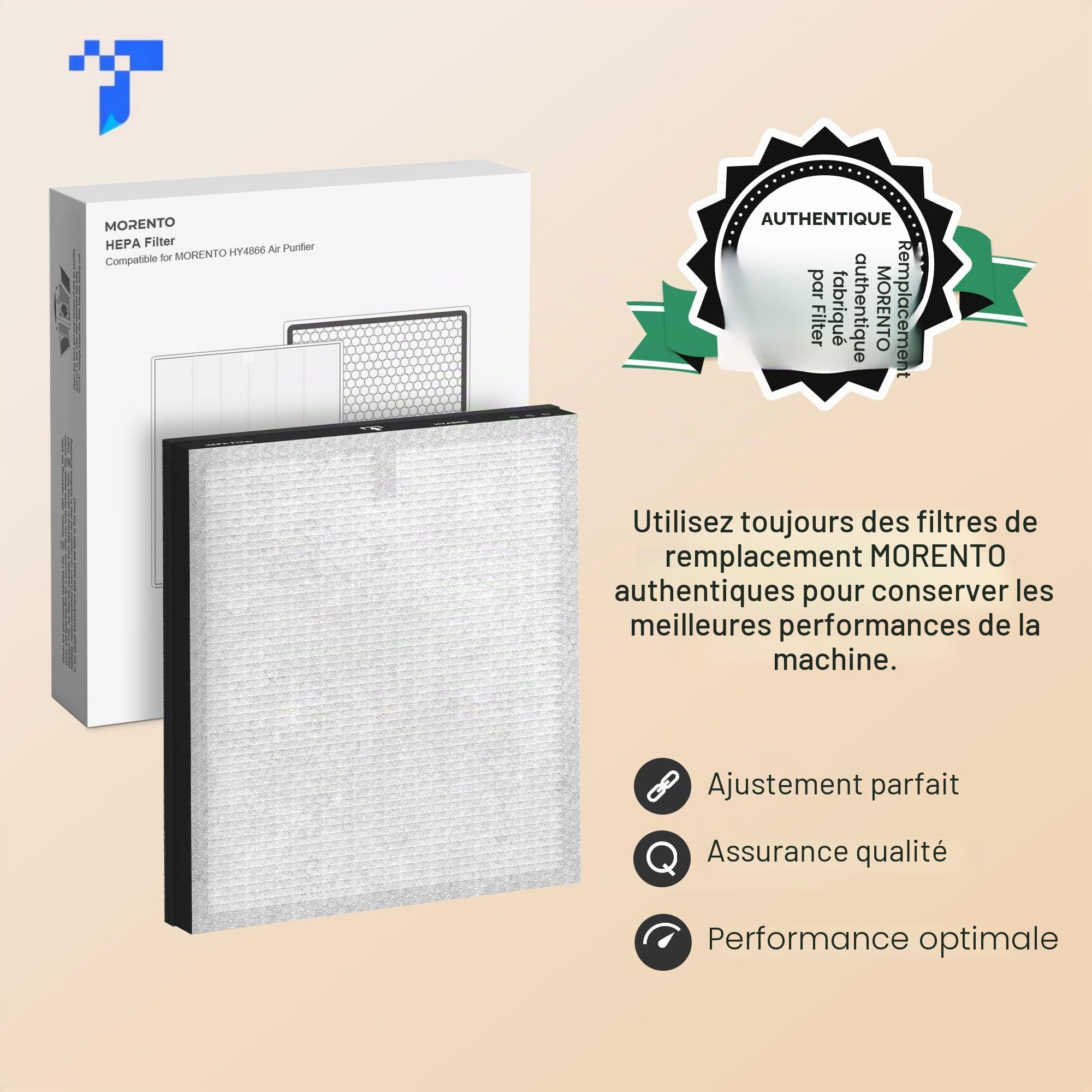 MORENTO HY4866 Lot de 2 purificateurs d'air Ture HEPA pour poussière, squames d'animaux, fumée, pollen pour chambre à coucher et bureau, version originale, version améliorée