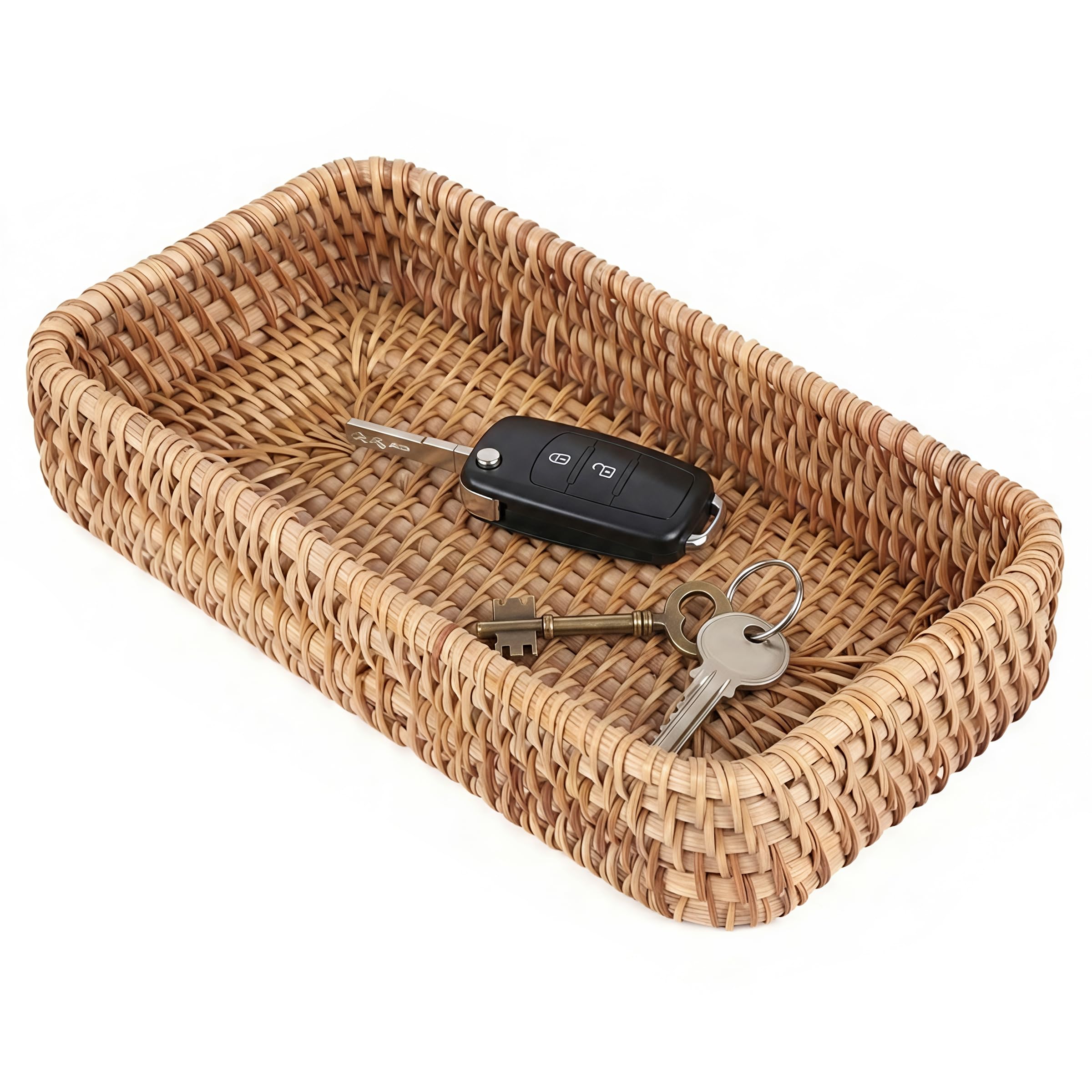 Rattan Tray, Key Dish, Wicker Tray for Storage (8.3 x 4.7inches)