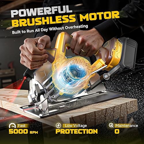 Miniatura 2 de Ecarke Sierra Circular Inalámbrica de 7-14", Compatible con Batería DeWalt de 20V (Solo Herramienta), Sierra Circular Eléctrica de 5000 RPM con Guía