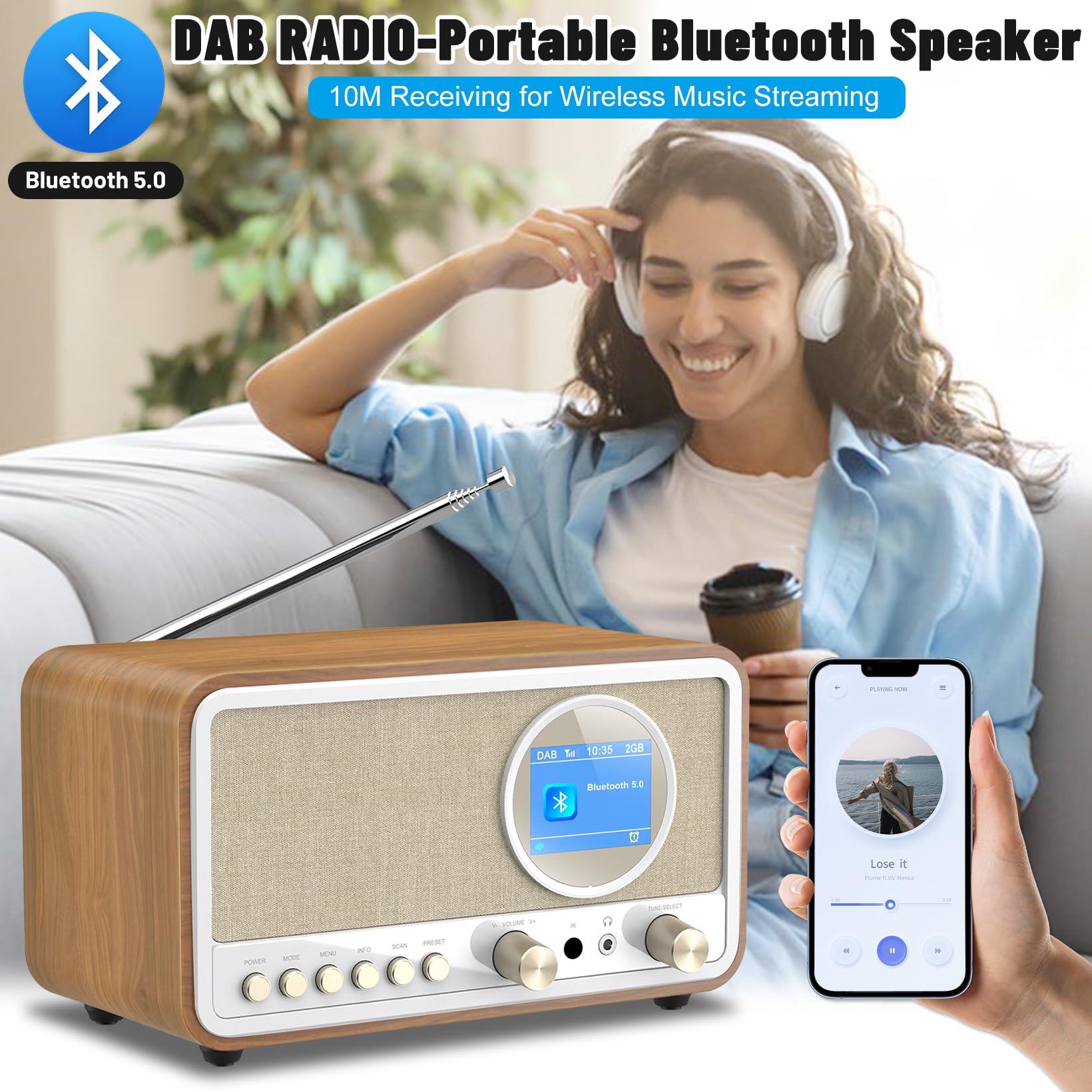 Radio DAB+/FM con Bluetooth, Radio Digital de Cocina, Radio Despertador con Mando a Distancia, Negro