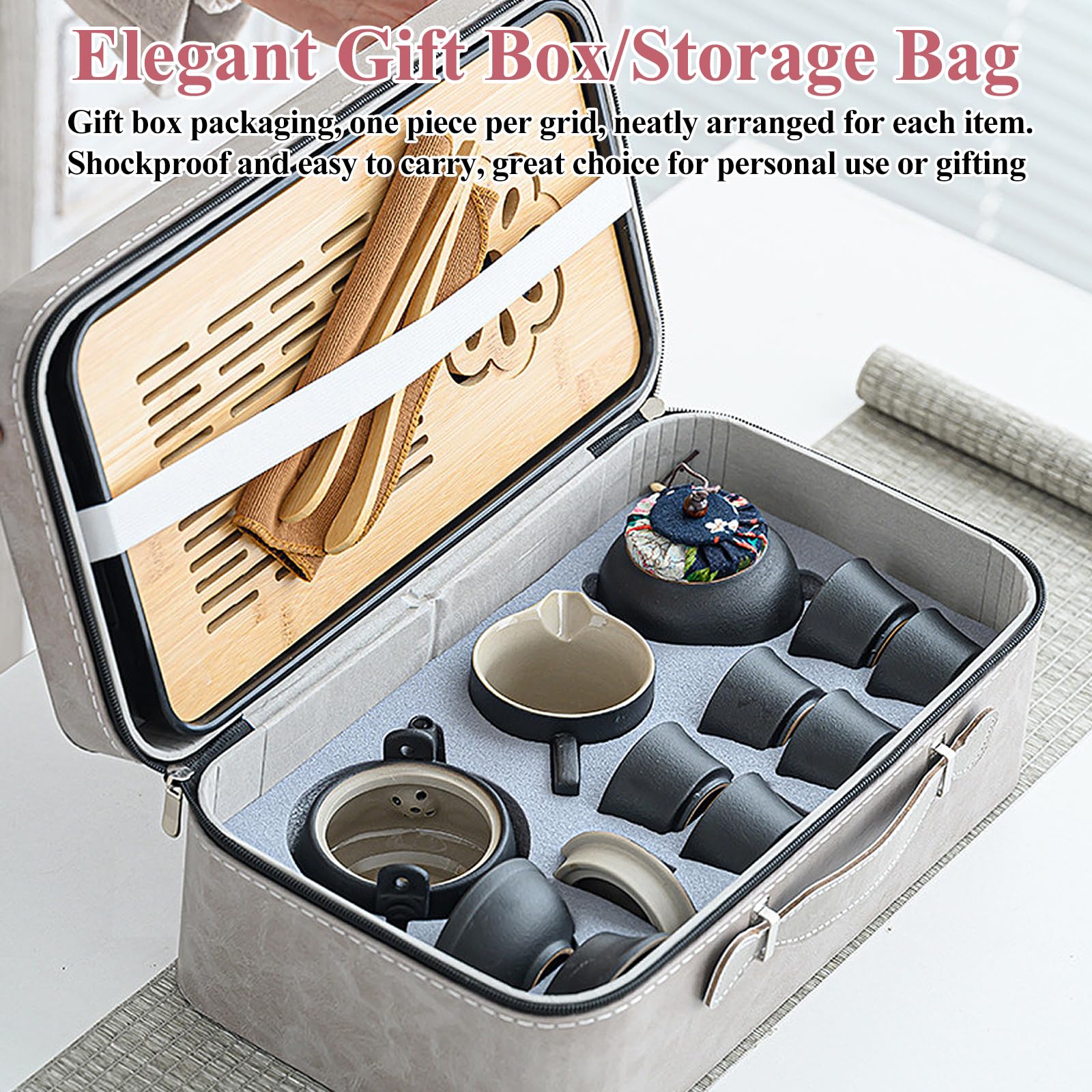 Japanisches Teeservice Chinesisches Teeset 14-tlg Teekanne mit 6 Tassen Keramik Teeservice für Zuhause Büro Reisen Geschenk Schwarz