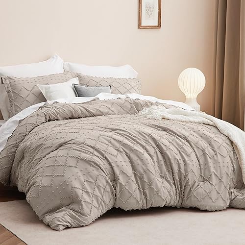 Miniatura 2 de Bedsure Juego de edredón de tamaño matrimonial  Edredón de lino, juego de edredón bohemio desgastado chic, juego de ropa de cama vintage de 3 piezas