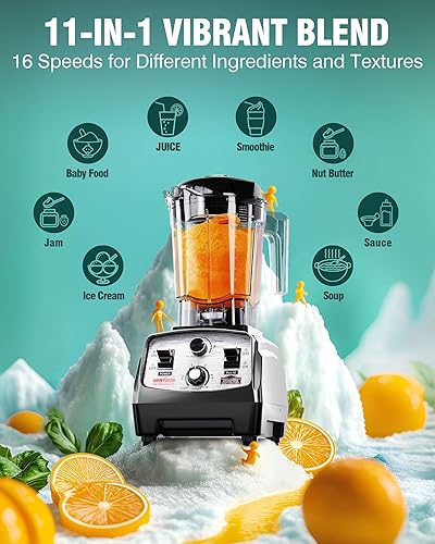 Miniatura 5 de WantJoin Licuadora para batidos, licuadora de encimera de 68 onzas para cocina profesional con potente motor de cobre de 1800 W, 30000 RPM, 16
