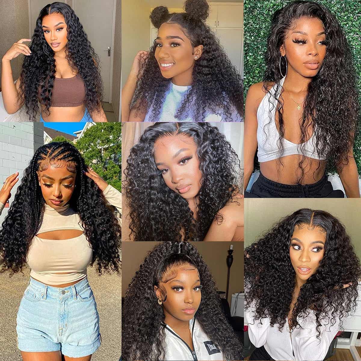 Rebasar Deep Wave 13x4 Lace Front Wigs Human Hair 26 Zoll Menschliches Haar Perücke für Damen 150% Dichte Brazilian Curly Human Hair Wig with Baby Haar Natural Color
