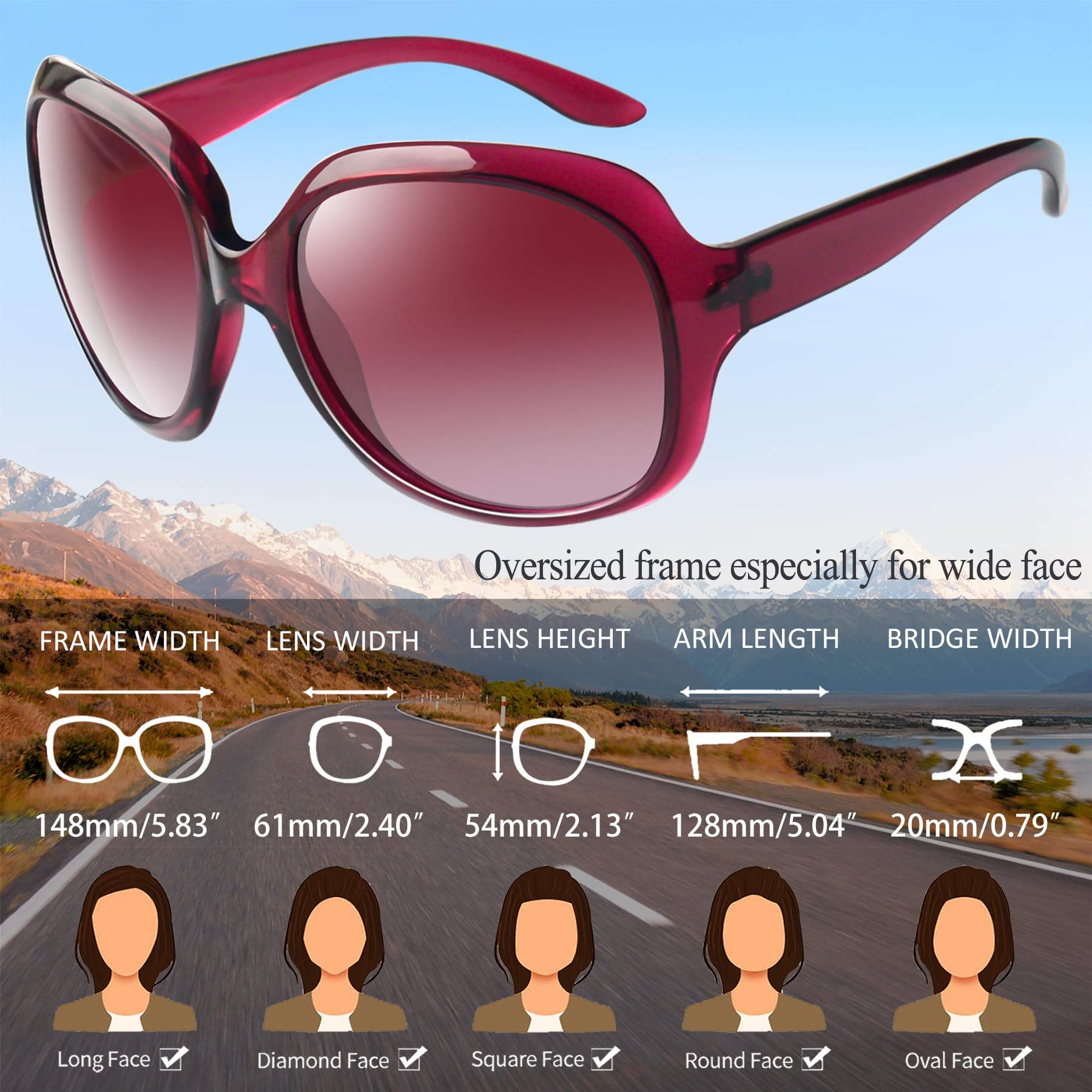 Joopin Occhiali da Sole Donna Grandi Polarizzati Quadrati UV400 Protezione Signora Oversize Vintage Retro Moda Occhiale da Guida