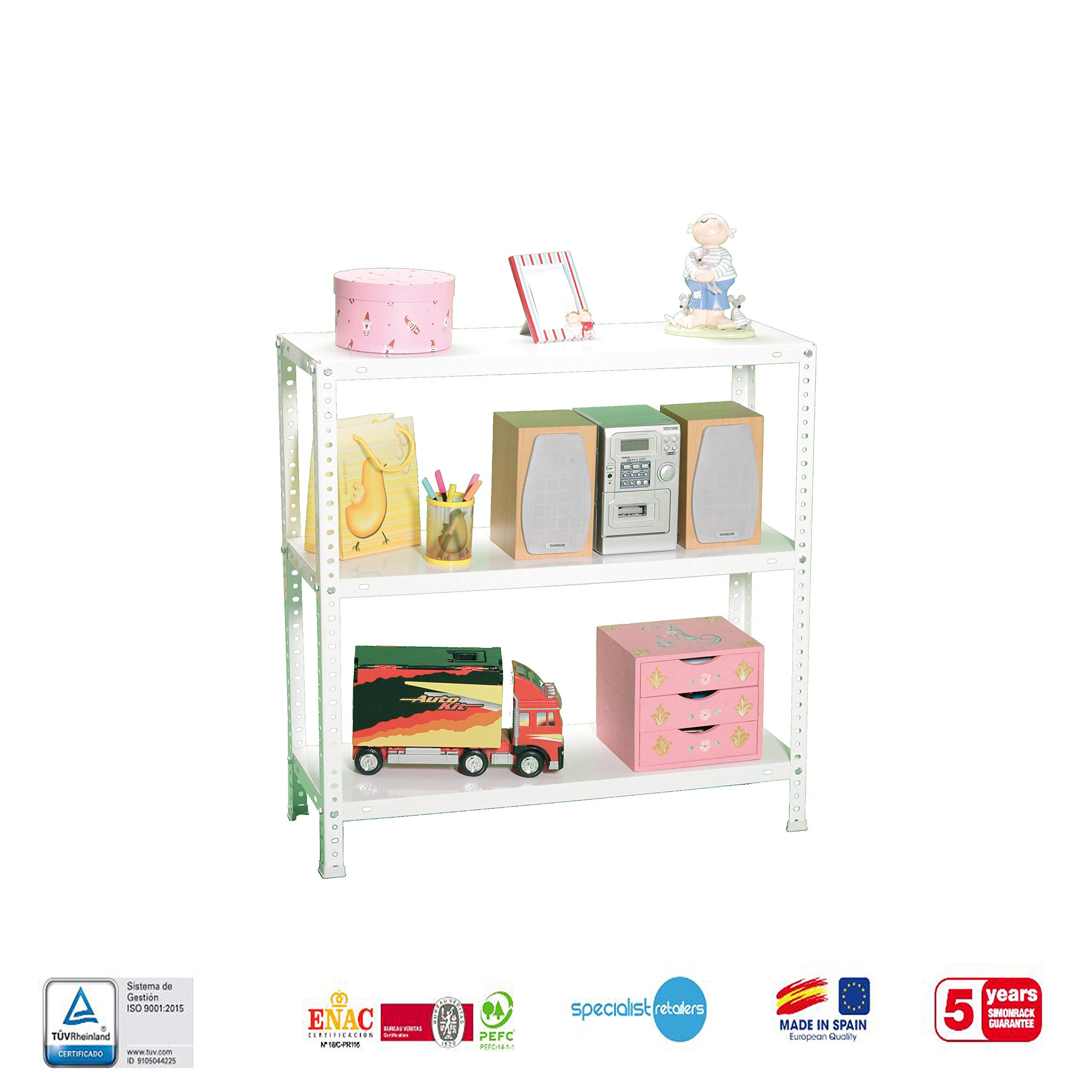 Simon Rack Estanteria Metalica 900x900x300 mm, 3 Alturas, Bandeja Metal, 75 kg de Punto Flexión, Estanteria Almacenaje, Blanca - Advantage