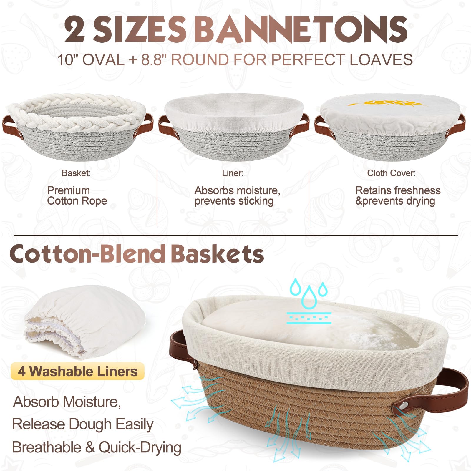 Banneton Pour Pain PourLevain En Coton, Panier à Pain Ovale Et
