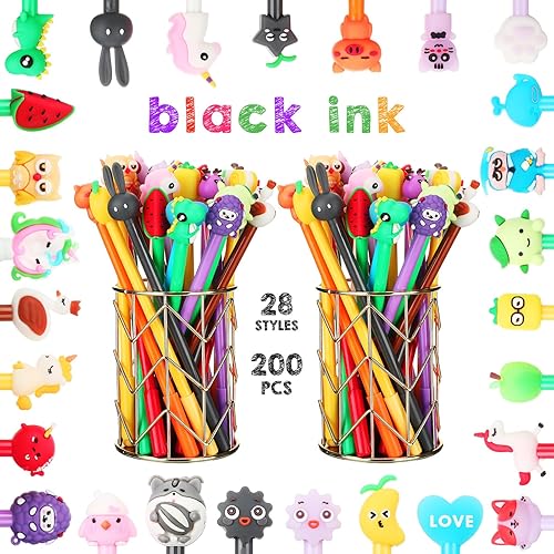 Miniatura 2 de 200 bolígrafos de tinta de gel de dibujos animados, bolígrafos de escritura de animales de 0.020 in, bolígrafos de tinta de gel negra, varios