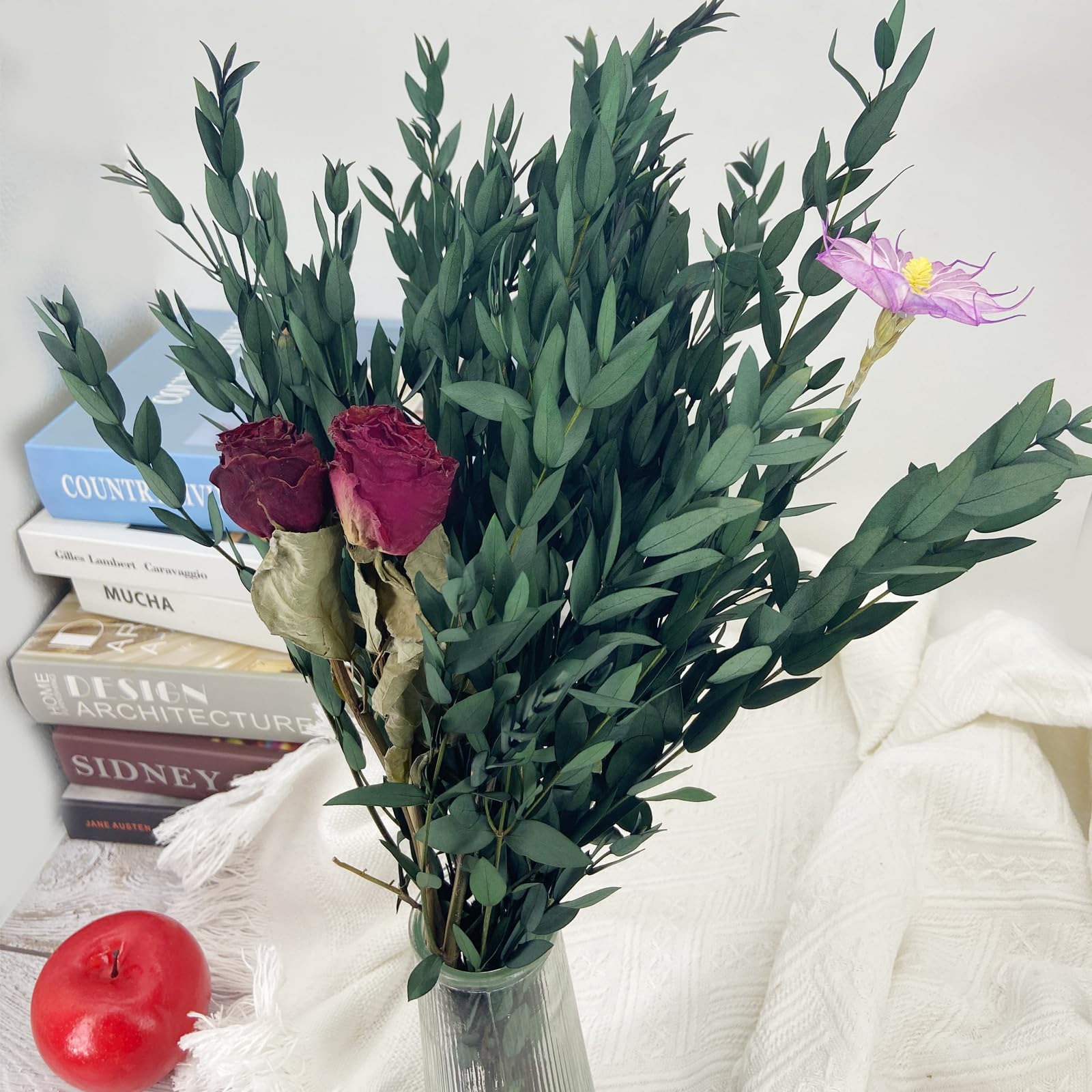 Lot de 20 tiges d'eucalyptus séchées préservées - 40,6 cm - Pour arrangements de vases, décoration d'intérieur, accessoires photo, fêtes et mariages, décoration à faire soi-même (vert)