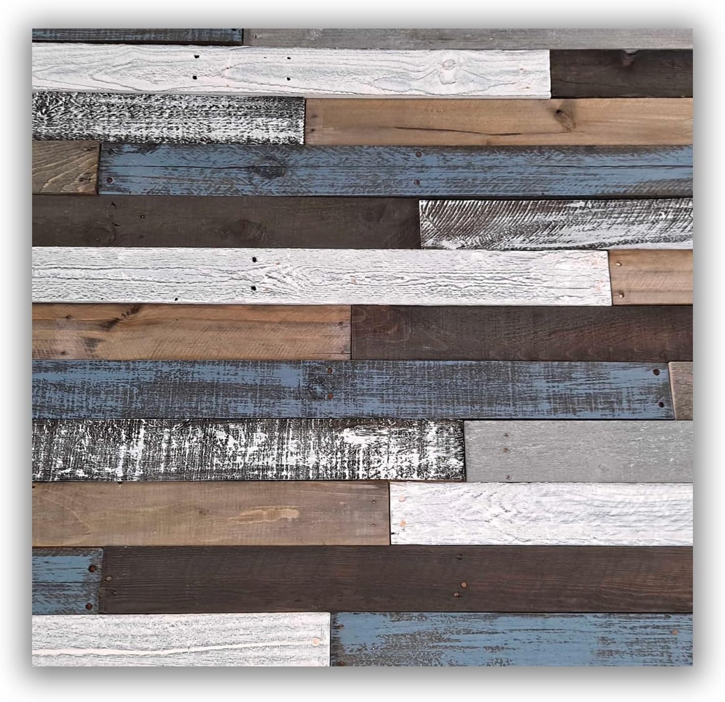 Rustic Wood Slat Pallet Wall Panel Planks for Home Accent Walls Made from Wooden Pallets Blue Dark Winter Blend Color - Easy Nail Up Barnwood Panels for Interior Wall by PalletScapes (10SQFT)