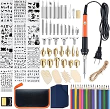Wood Burning Kit 120pcs Wood Burning Pen Tool Set with Adjustable Temperature 200~450 ℃ Switch Pyrography Pen Kit Embossing/Carving/Soldering Tips/Stencils/Pencils for Creative Adults Wood Burner