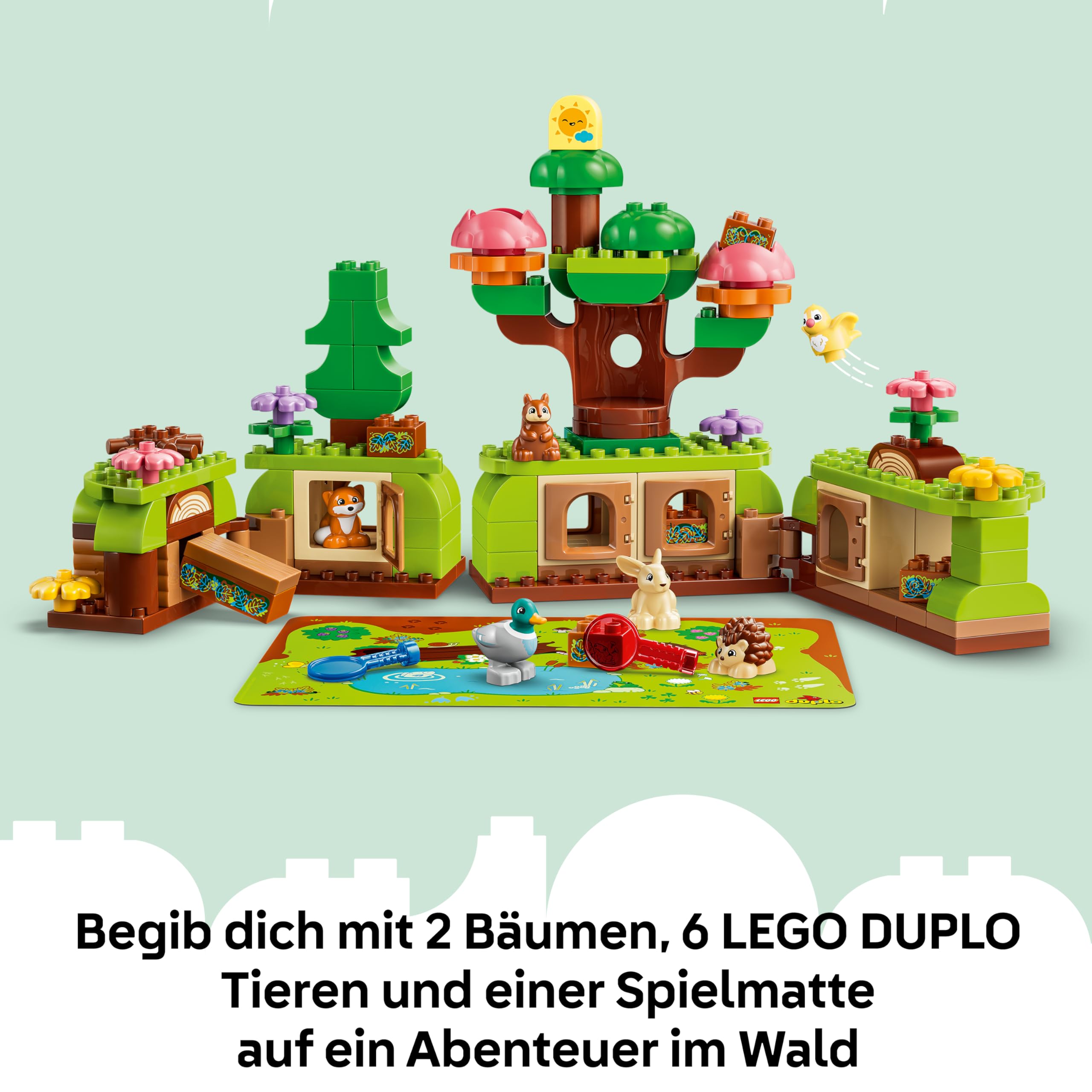LEGO DUPLO Wald mit Wilden Tieren - Lernspielzeug für Kleinkinder - Montessori Set mit Tierfiguren, Bäumen und Spielmatte - Geschenk für Mädchen und Jungen ab 3 Jahren - 10480