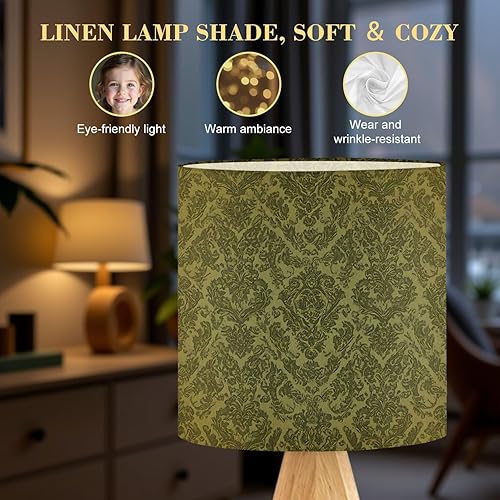 Miniatura 5 de Tripod Table Lamp Green Retro Bedside Lamps Small Lamp Nightstand Lamp with Linen Lampshade Table Lamps for Bedroom Livingroom Nursery
