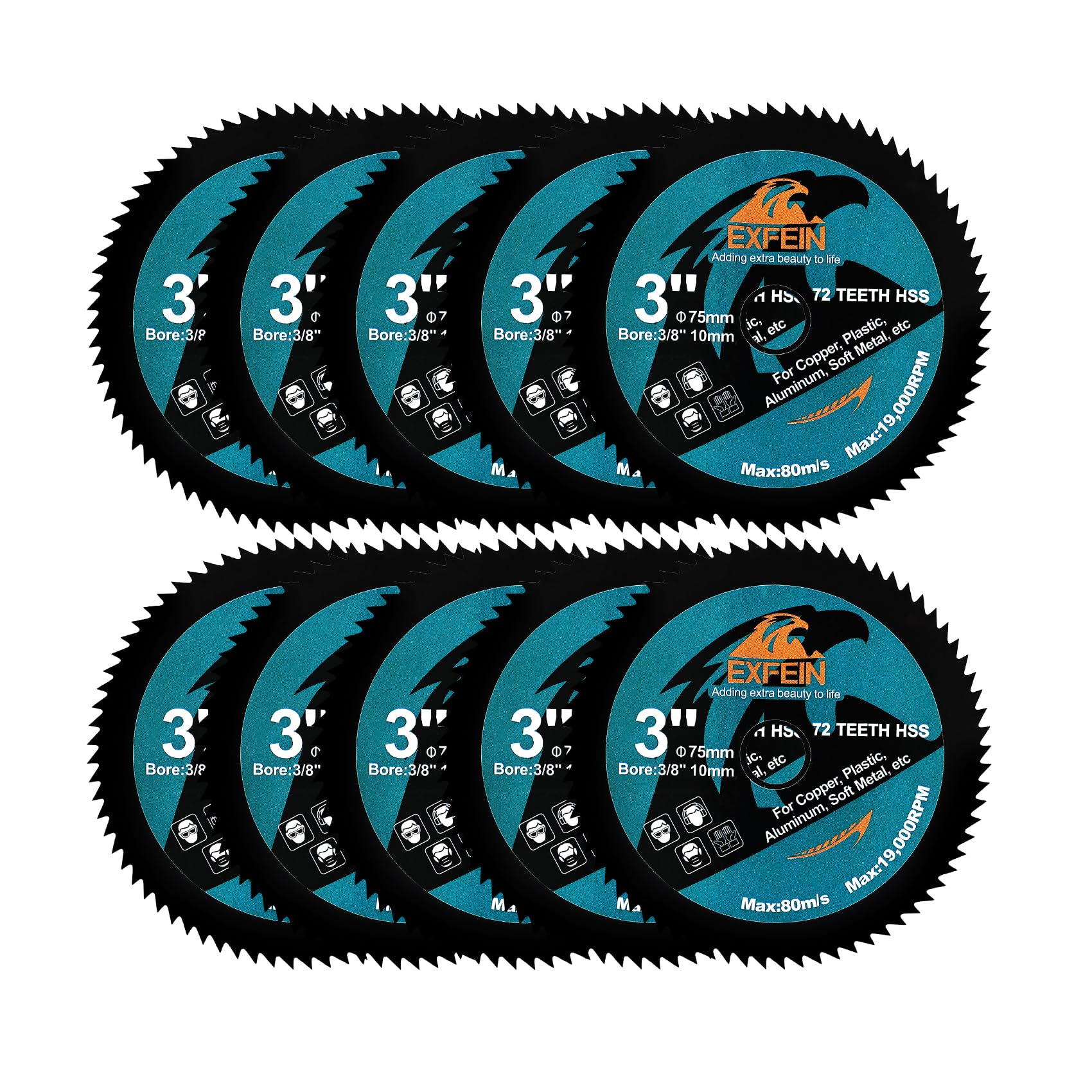 EXFEIN 3 Inch HSS Circular Cutting Disc 10pcs, High-Speed Steel Cutting Disc for Cutting Soft Metal Copper Aluminum Wood Plastic Diamond Disc