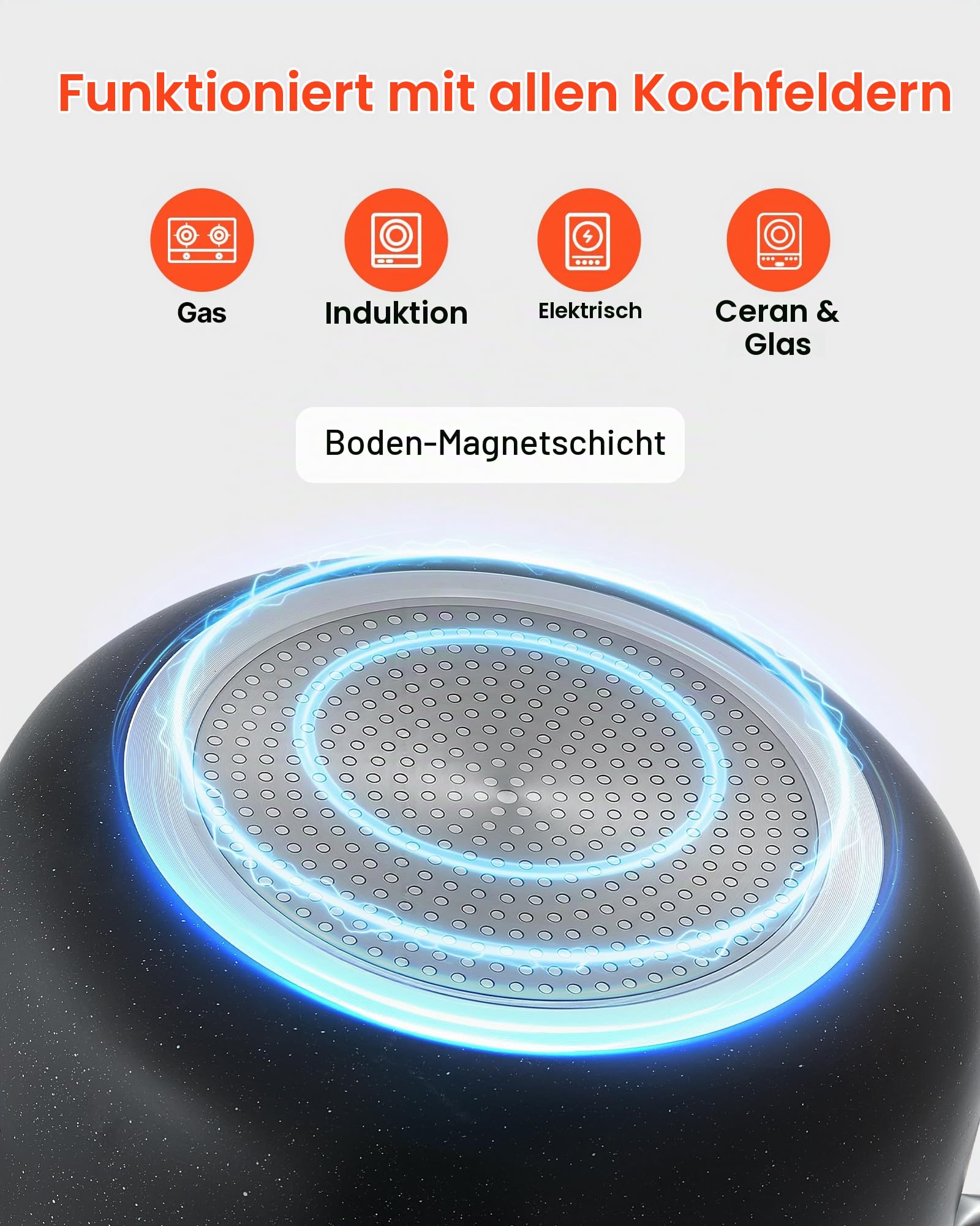 VEVOR Suppentopf aus Aluminium 11,4 L Antihaftbeschichtet Kochtopf mit Glasdeckel, PFOA- und PFAS-frei, Kompatibel mit Gasherden Induktionsherden Elektroherden, Ideal für Suppen Eintöpfe und Pasta