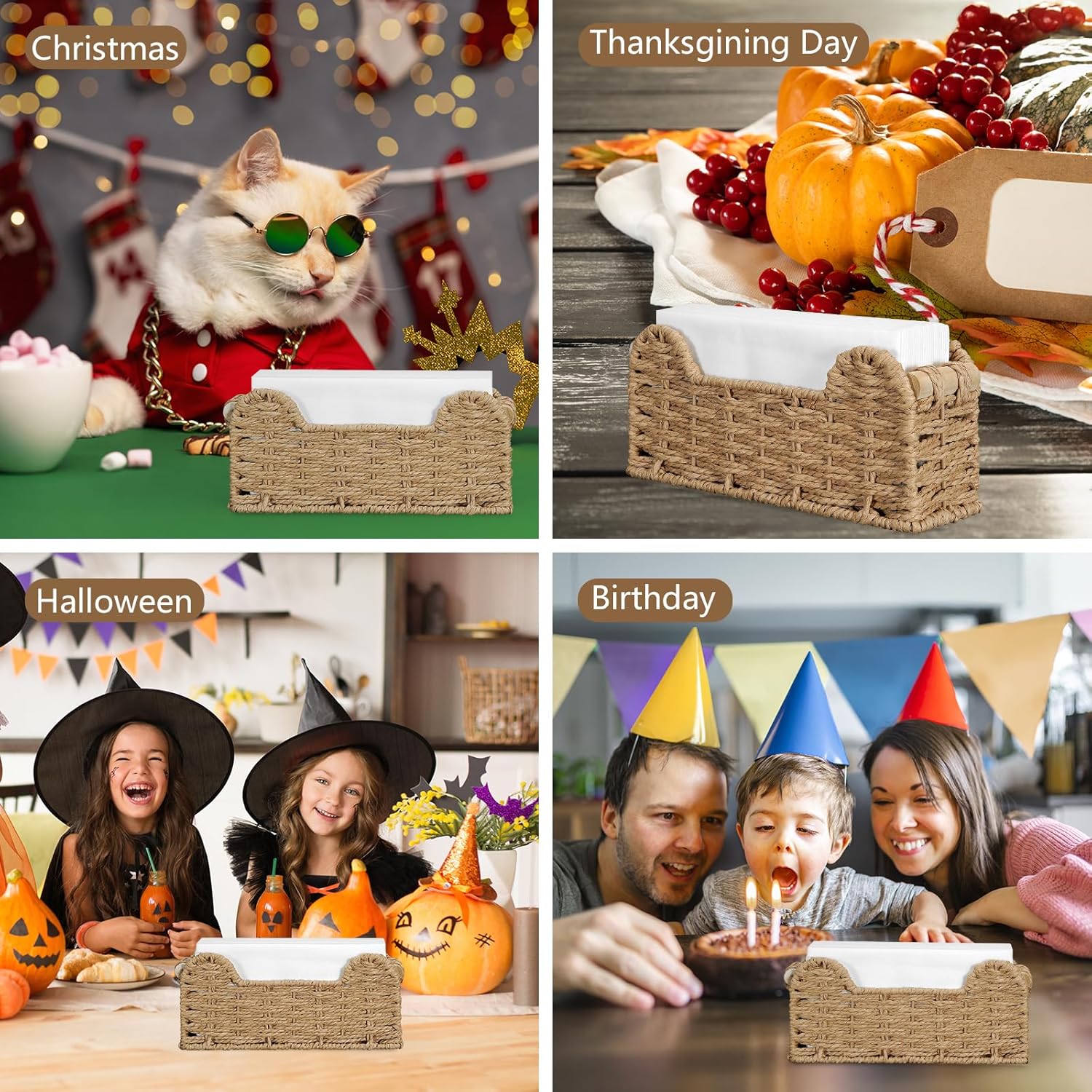 Paper Rope Guest Towel Holder: Boho Scalloped Handwoven Napkin Tray, Holds Disposable Hand Towels & Paper Napkins for Bathroom, Kitchen, Table, Hotel & Office - Image 7