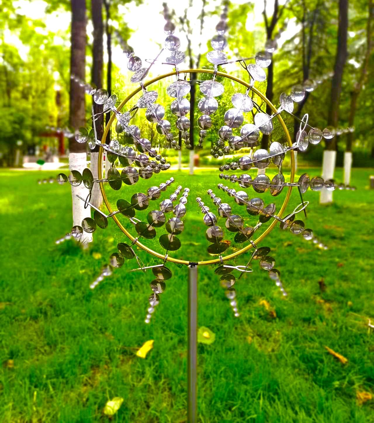 Magccby Unique and Magical Metal Windmill, 3D Wind Powered Kinetic Sculpture,Metal Wind Spinner Solar, Lawn Solar Wind Silver 10 Wind Spinner-1