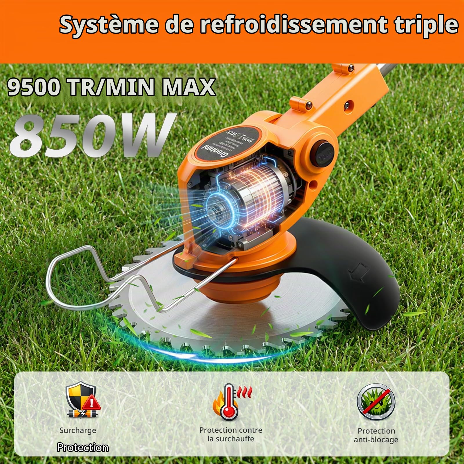 Débroussailleuse sans Fil à Batterie 21V, Coupe-Bordure Électrique 4 en 1 avec 2 Batteries 2000mAh, Débroussailleuse Electrique Puissante 850W 9500RPM pour Jardin, Pelouse et Mauvaises Herbes