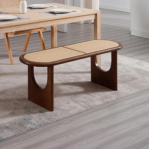 ZSARTS Banco de mimbre de ratán para mesa de entrada, banco de madera otomana para el extremo de la cama, sala de estar, comedor, dormitorio,