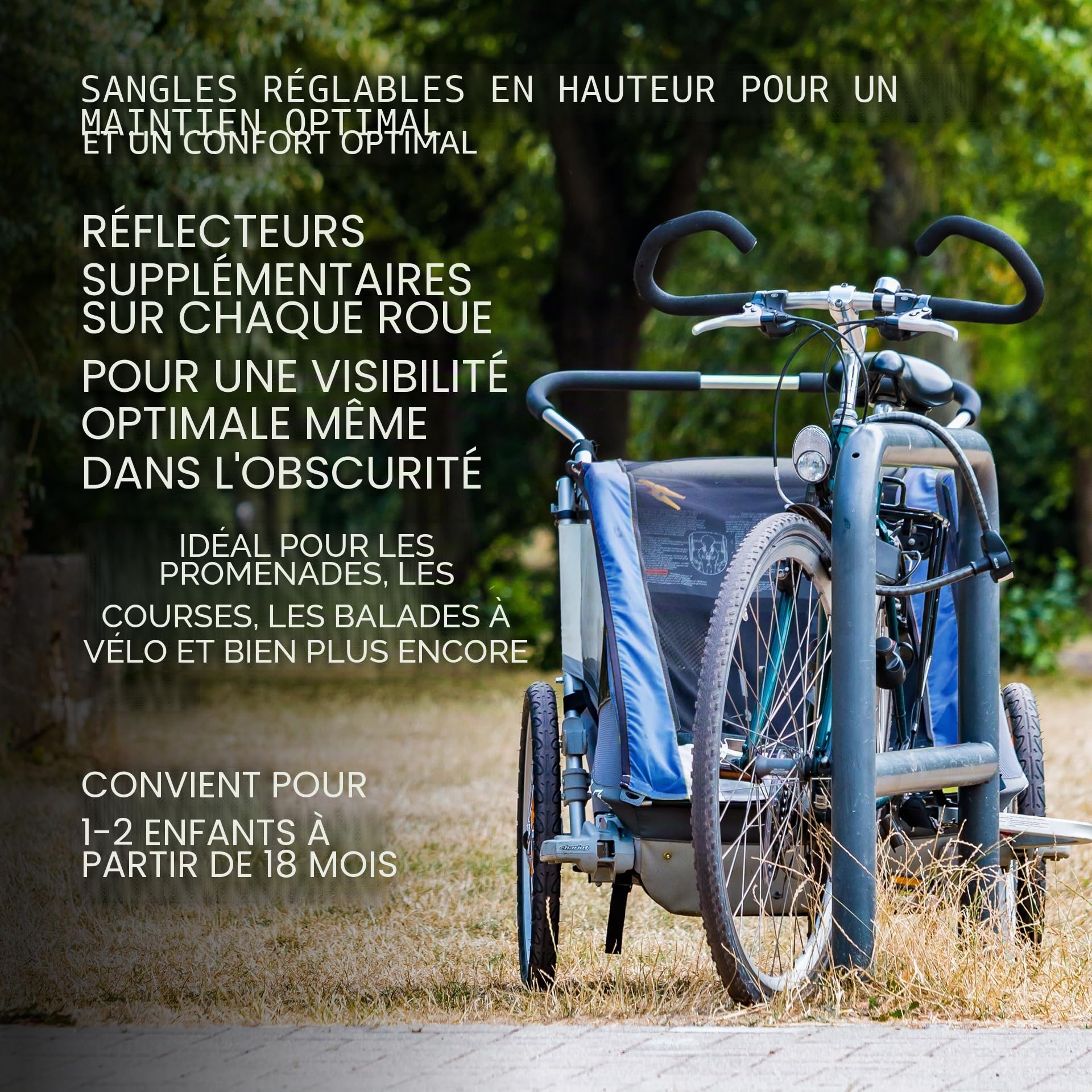Alpström Remorque de vélo 2 en 1, flexible et polyvalente, protection contre la pluie et le soleil, pour 1 à 2 enfants à partir de 18 mois, idéale pour les excursions