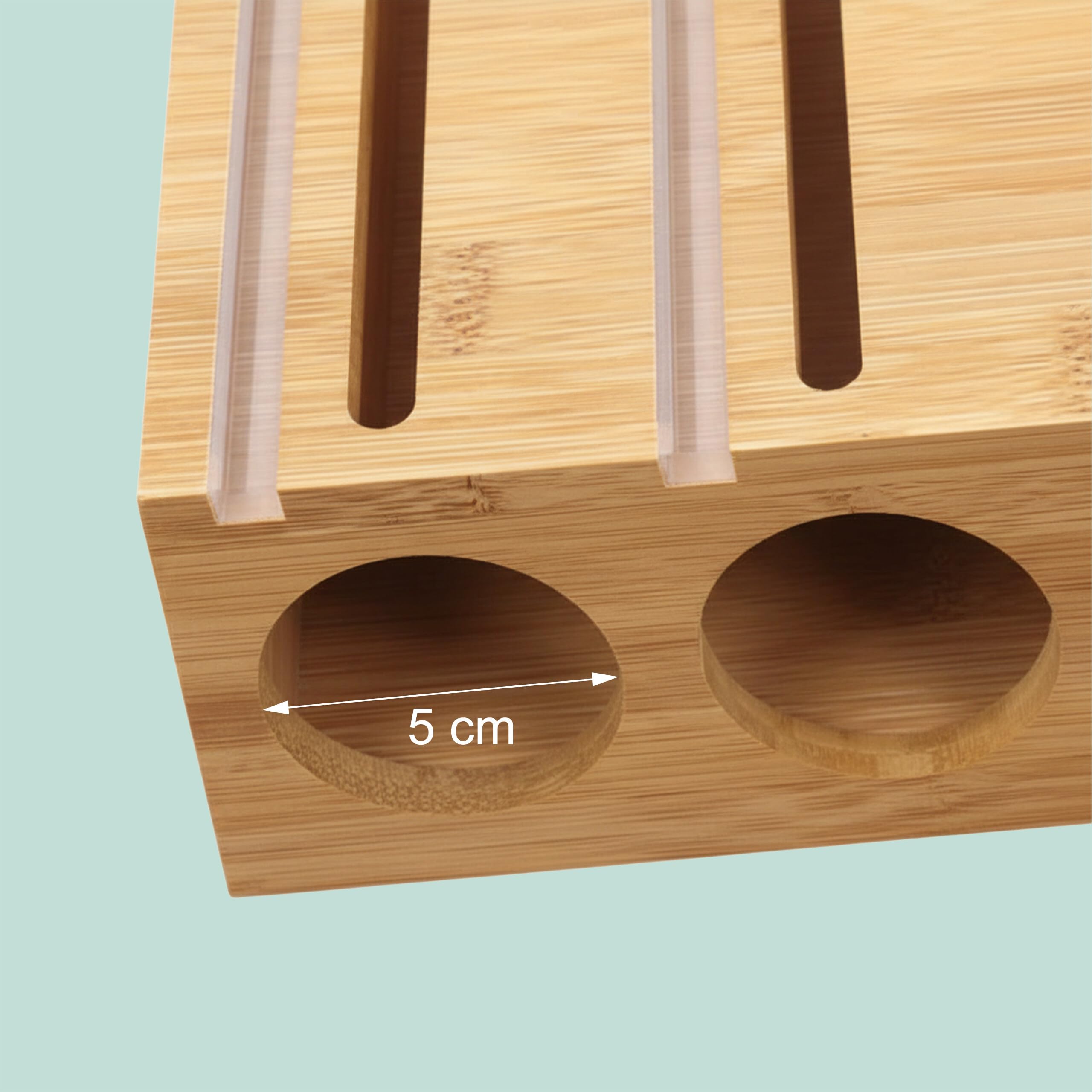 Relaxdays Distributeur 6 en 1 Films Alimentaires, alu, Sacs congélation, Bambou, Mural/tiroir, 43,5x33,5x7,5 cm, Naturel
