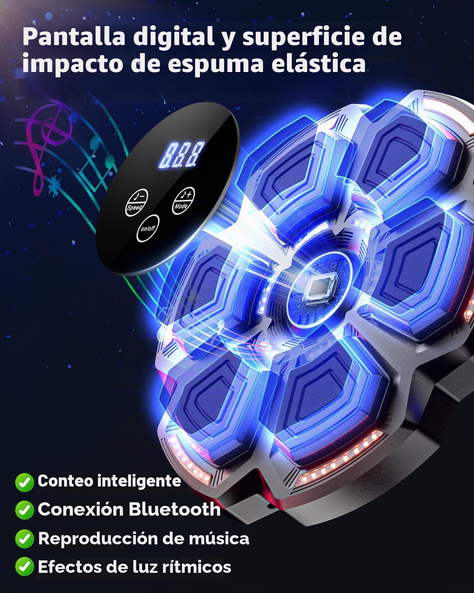 snawowo Maquina Boxeo Musical Pared - 9 Modos de Velocidad Music Boxing Machine Adulto con Guantes - Boxeador de Pared Musical con Bluetooth y Recuento Inteligente y Luces al Ritmo
