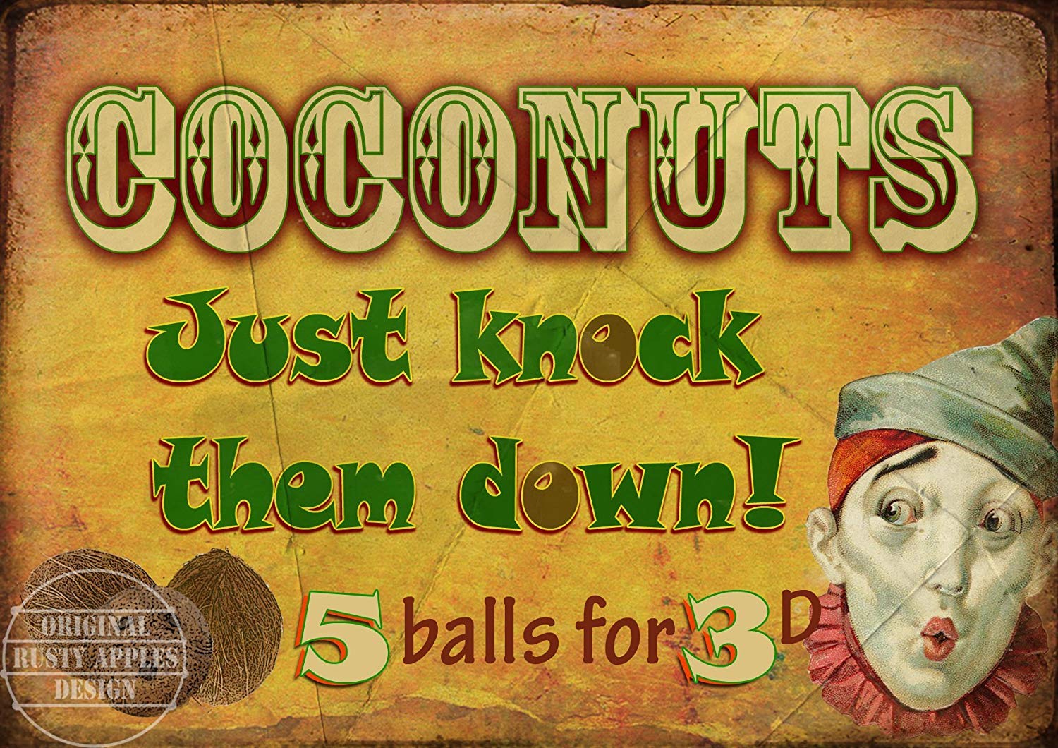 The Rusty Apples Metal Sign Co Coconut Knock Em Down - Fairground - Village Fete - Metal Sign 12” X 8” (Inches) 300 X 200 (Mm)