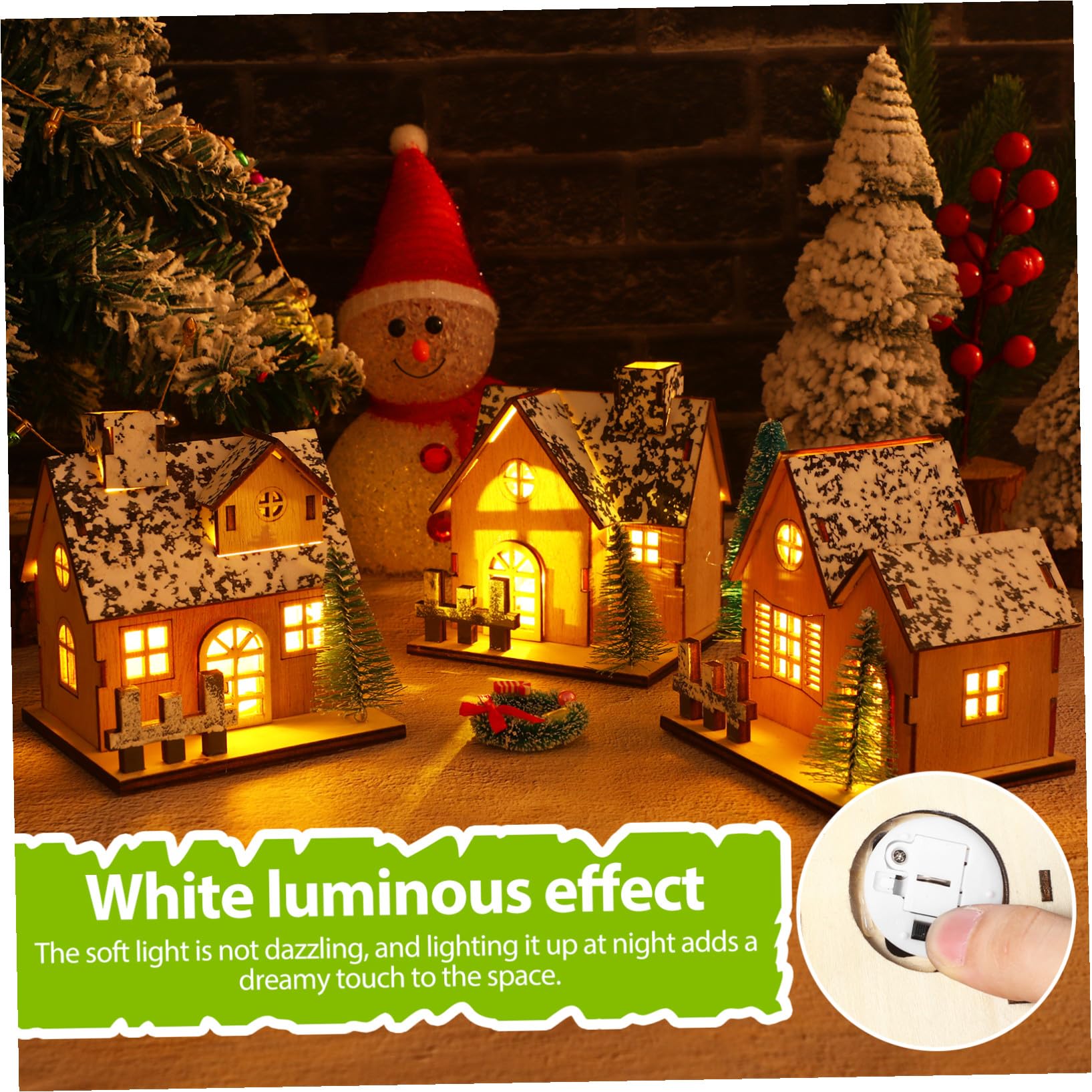 Levemolo 3pezzi Casetta Natalizia in Legno Luci LED Miniatura Casa di Legno Decorazioni Natalizie per Tavolo Centrotavola