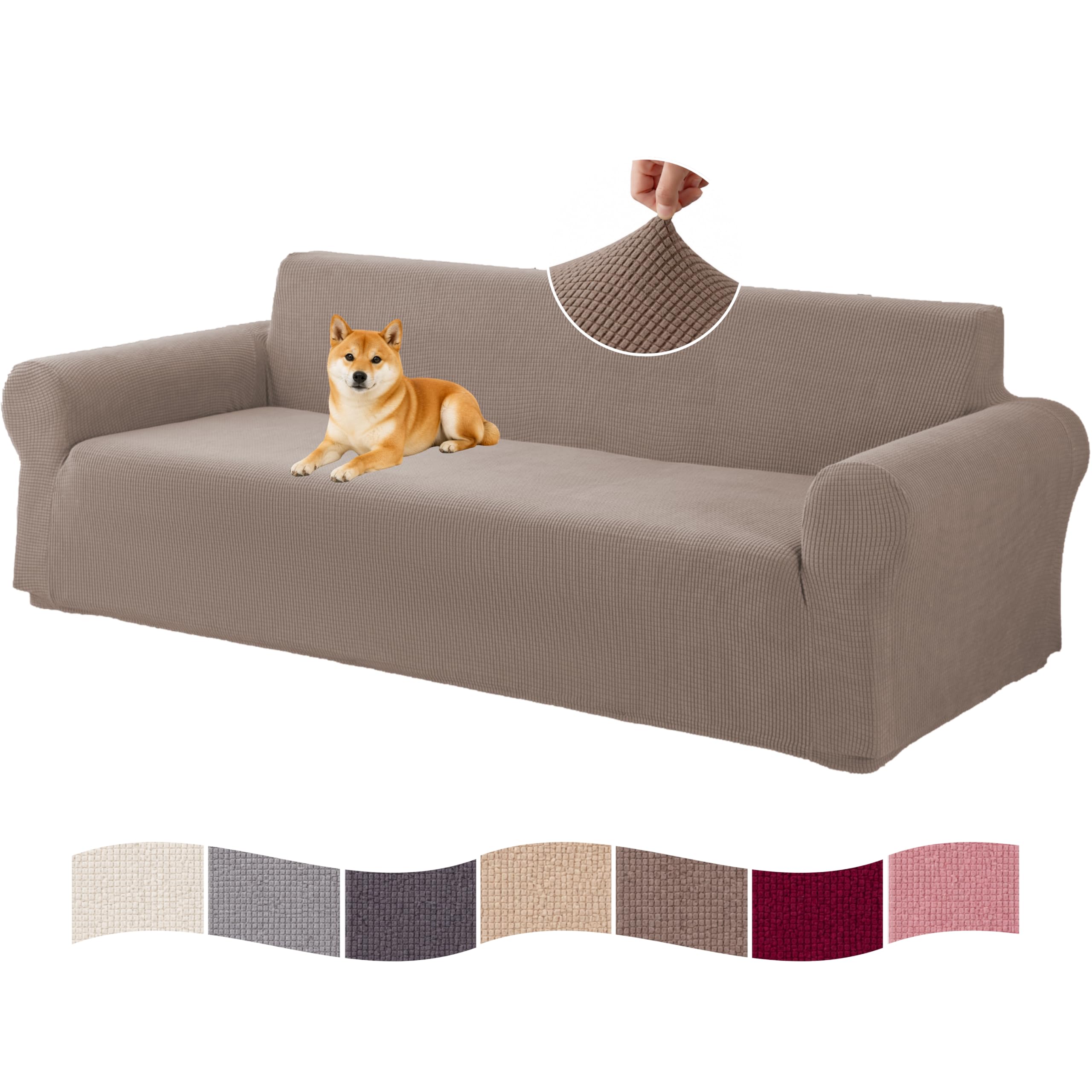 Housse de canapé extensible 4 places pour salon chaleureux couleur taupe