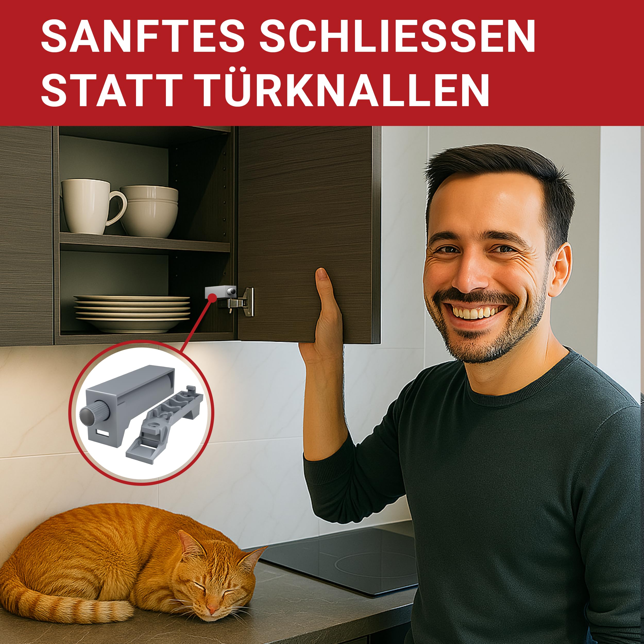 LouMaxx Softclose Türdämpfer Schrank 8er Set - Türdämpfer Küche zum Softclose Nachrüsten - Schranktür Dämpfer in Grau - Türdämpfer gegen knallende Türen - Soft Close Nachrüstung