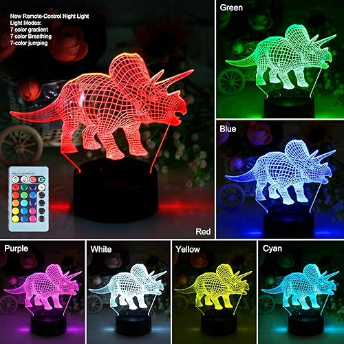 Miniatura 4 de VSATEN Dinosaur Night Light for Kids, 3D Illusion Lamp 3-Pattern & 16 Colors Changing LED Dino Nightlight with Smart Touch & Remote Control,