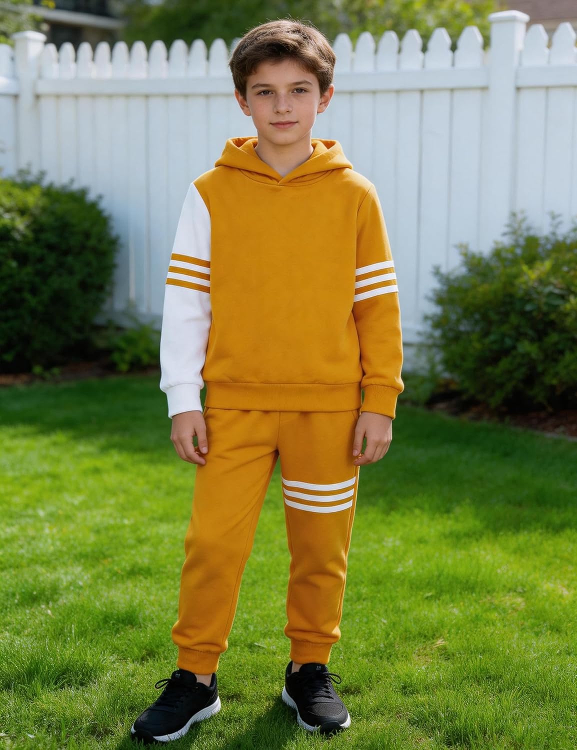 Boy Clothes Long Sleeve Striped Hoodie Sweatshirts Top and Pants Fall Winter Kids Boys 2 Pieces Outfits 3-14 Years image 5