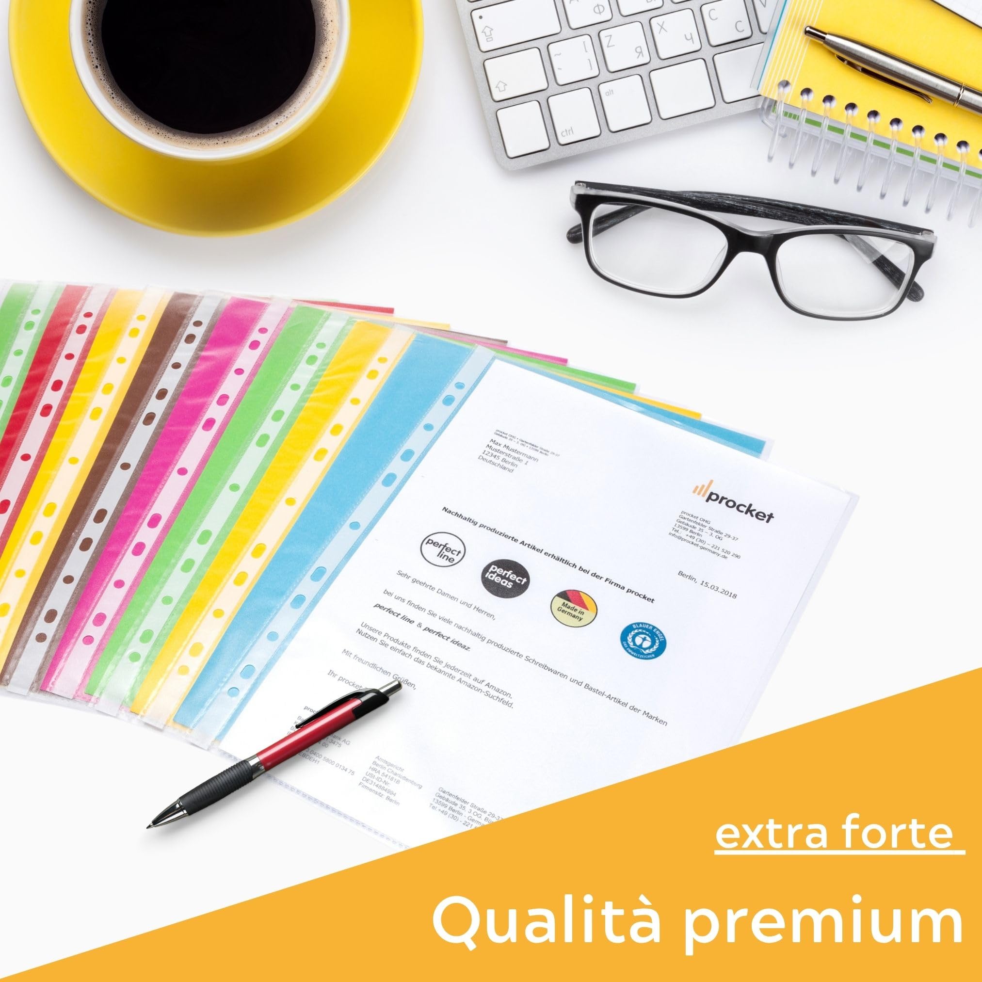 perfect line - 100 buste portadocumenti DIN A4 – extra resistenti, trasparenti, trasparenti – qualità premium per ufficio, scuola, casa – senza acidi