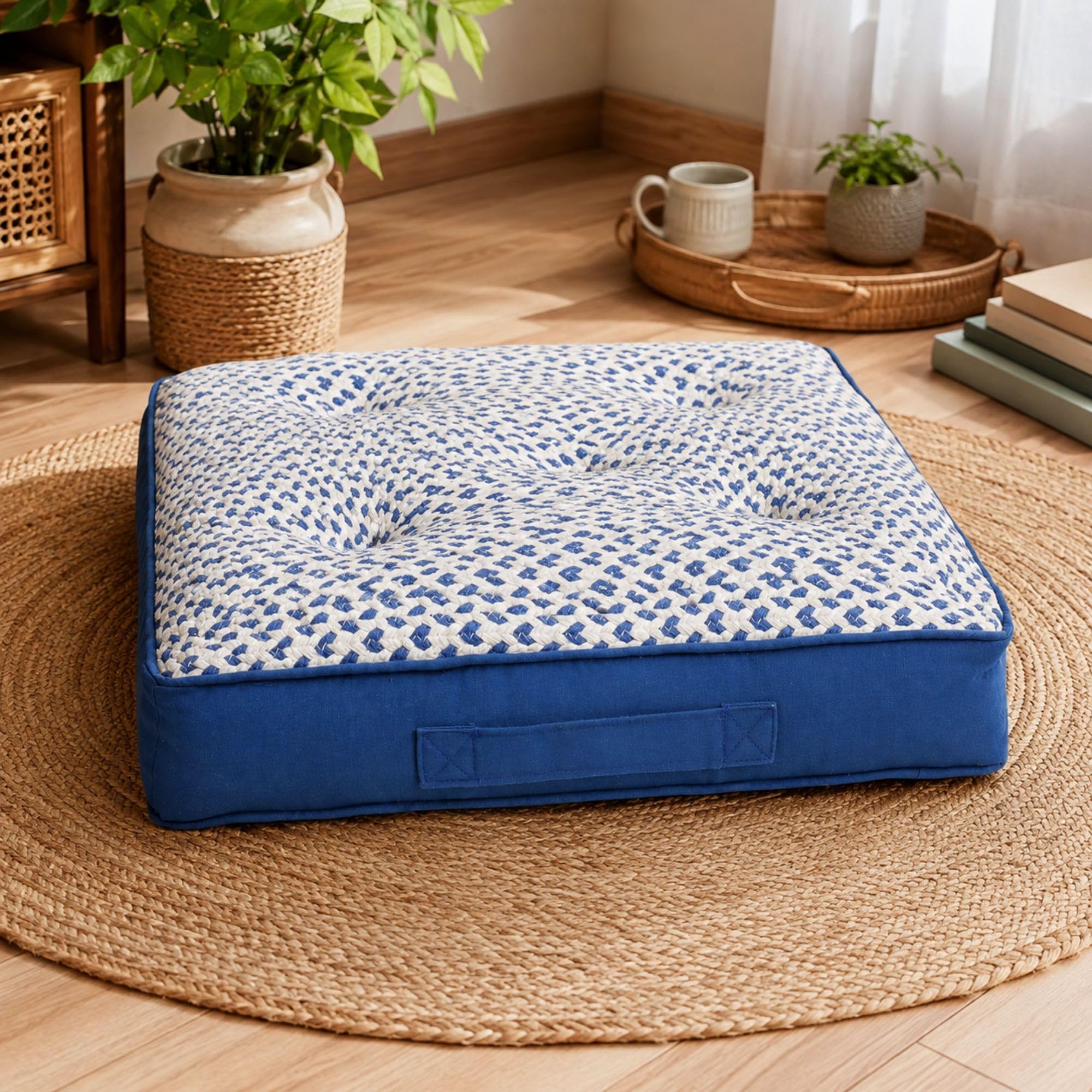 Orange Woven Floor Cushion - Cozy Seating & Meditation -27