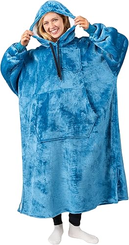 PAVILIA Manta con capucha para mujer, manta Sherpa para hombre, acogedora manta de gran tamaño, sudadera con capucha, Azul Teal
