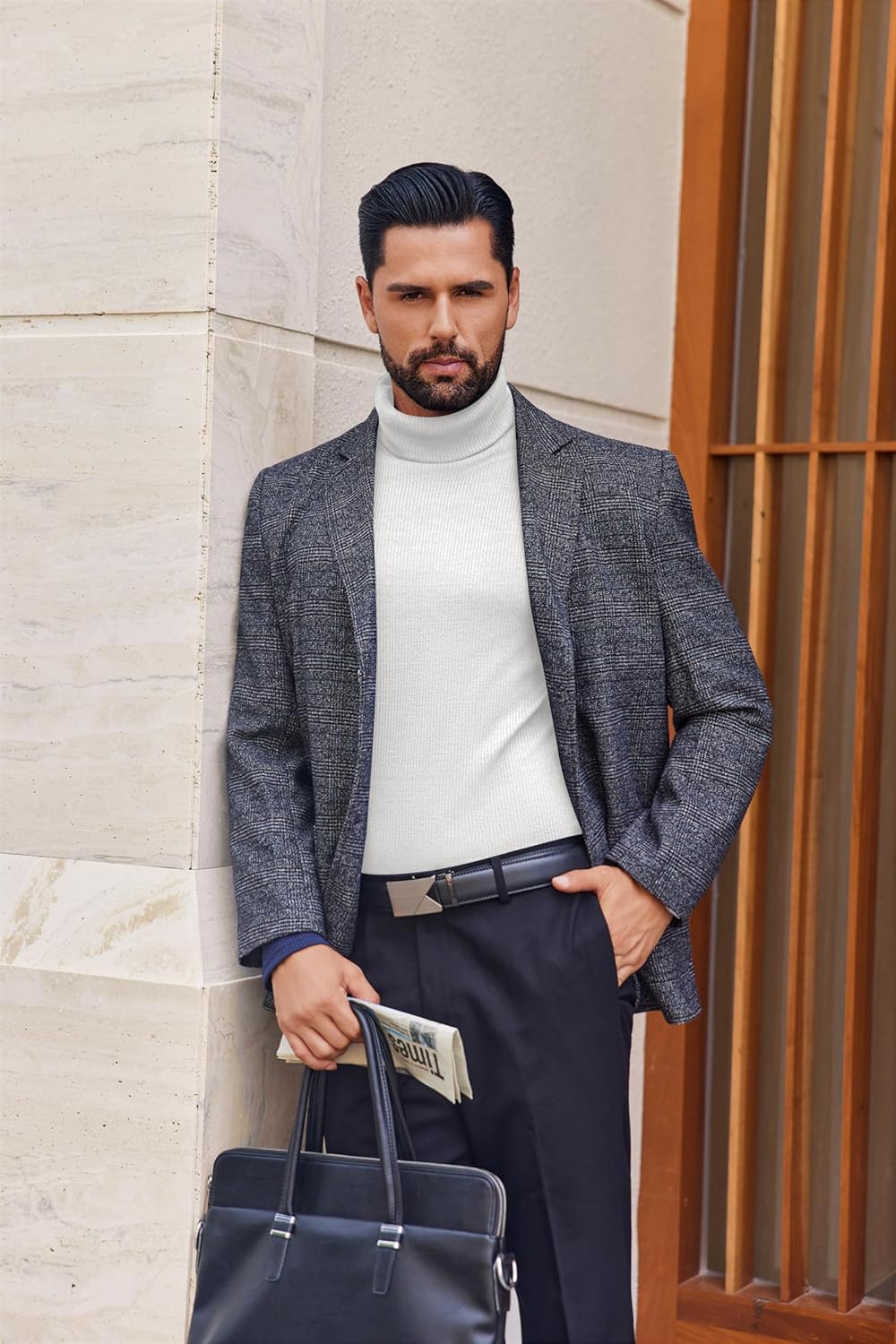 Ekouaer Mens Turtleneck Shirts Ribbed Lightweight Sweater Long Sleeve Casual Pullover Thermal Undershirts S-XXL - Image 2