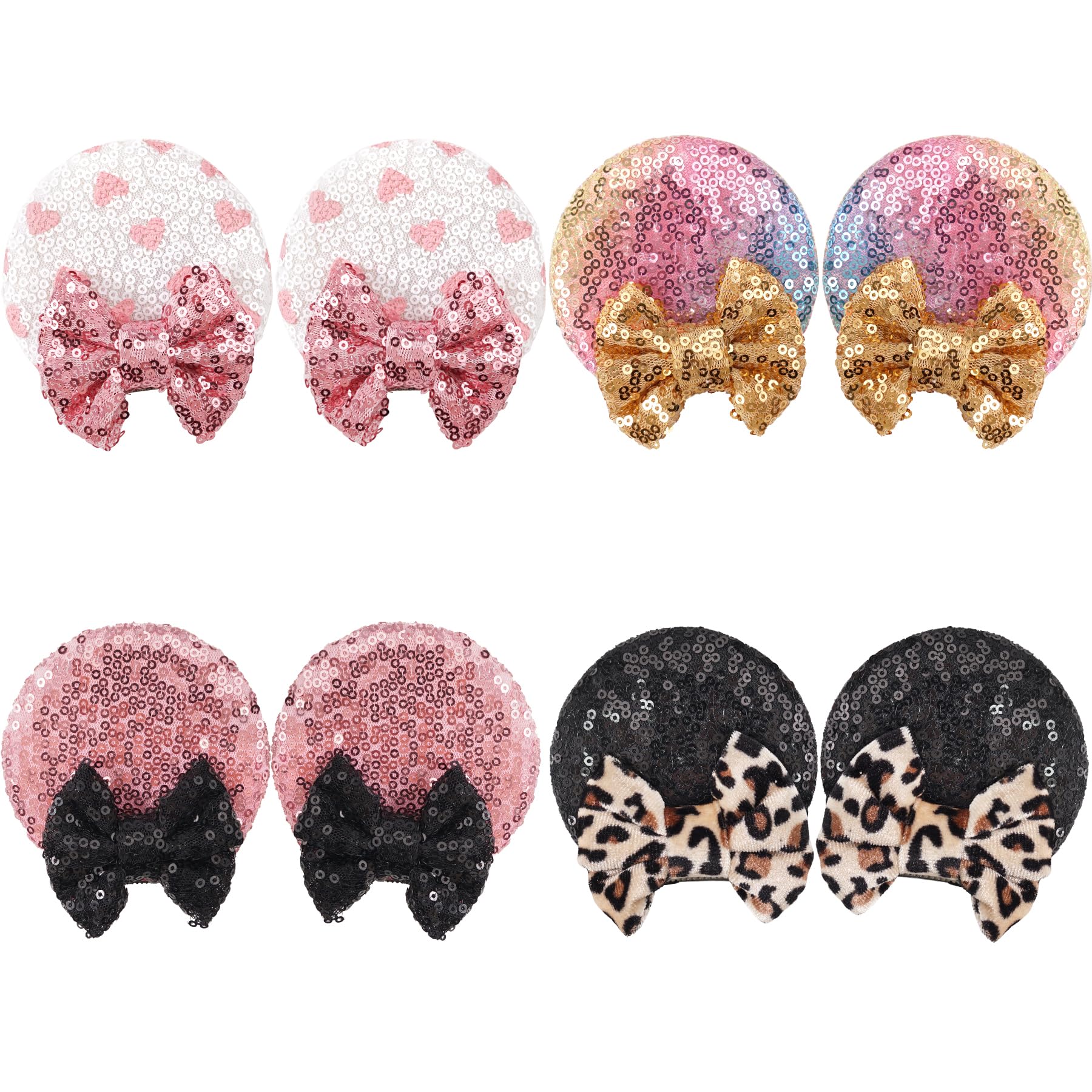 CellElection 8PCS Sequin Mouse Ears Hair Clips Glitter Hair Bows Cute Mice Ears Hair Clips Barrettes for Women Girls Hair Accessories for Costume