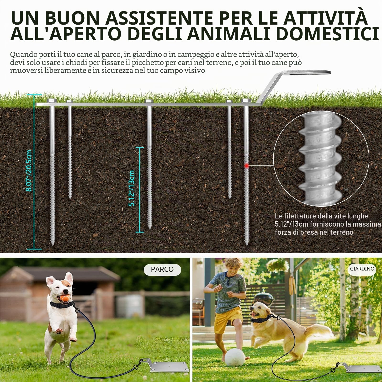 2in1 Multifunzionale Paletto Per Cani In Acciaio Inox Robusto E Stabile Per Auto Roulotte Camper Supporto Da Terra Per Cortile Spiaggia Campeggio Argento