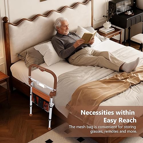 Miniatura 6 de Rieles de cama para adultos mayores, rieles de cama plegables para personas mayores con alturas ajustablesluz con sensor de movimientobolsa de