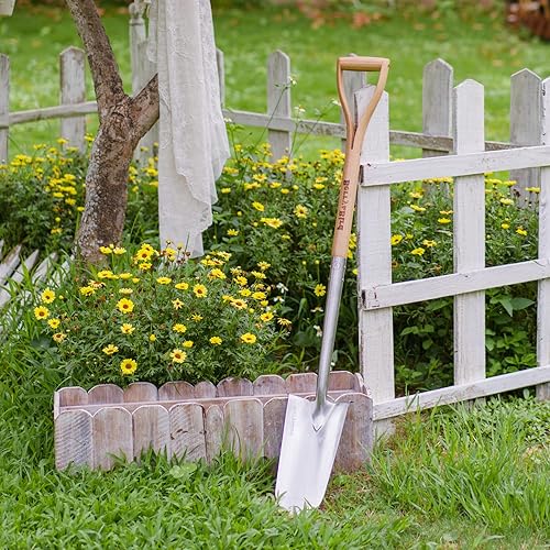 Miniatura 6 de Berry&Bird Pala de zanja, pala de drenaje de jardín con mango de madera, pala de plantación de jardinería de acero inoxidable de 42.5 pulgadas, pala