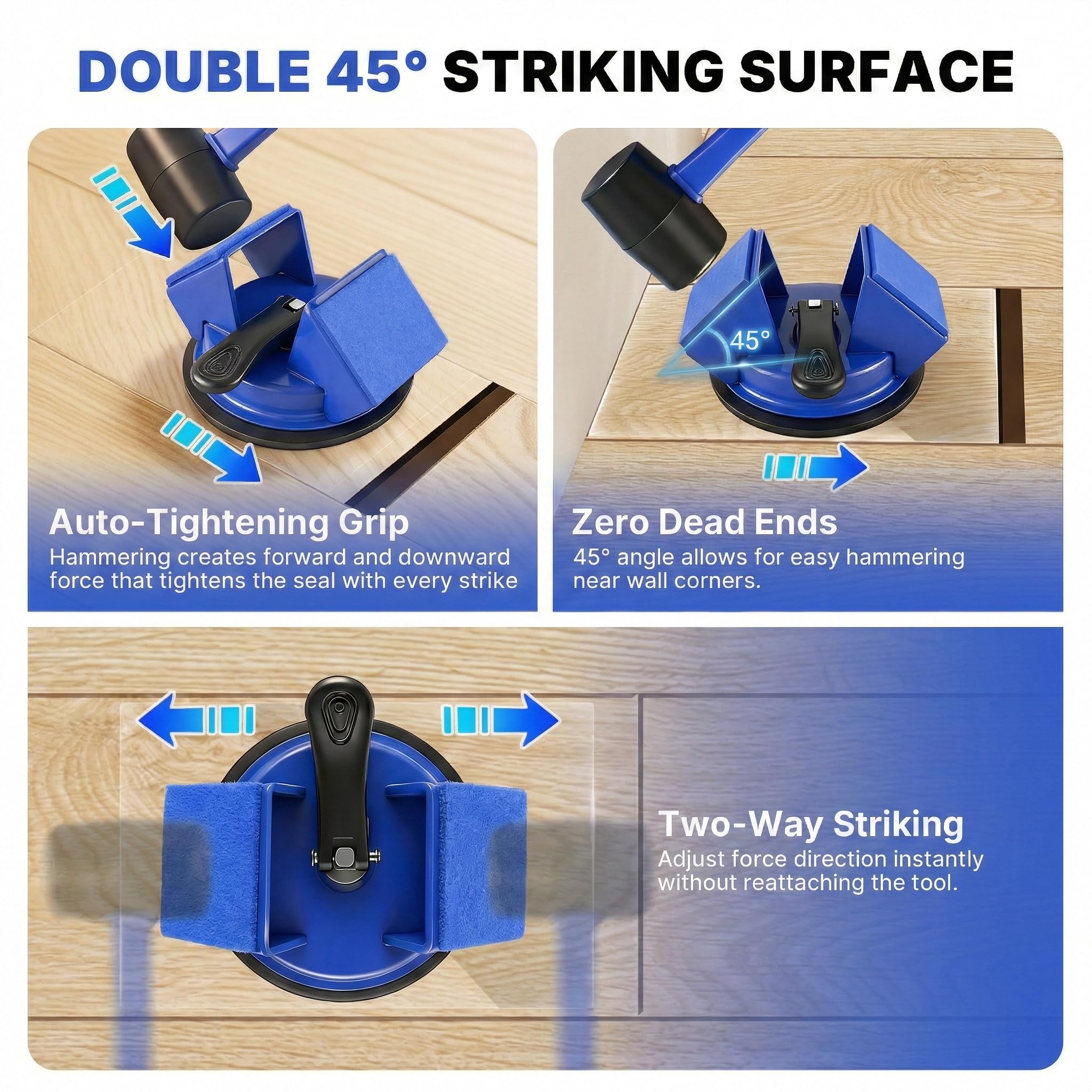 Floor Gap Fixer Tool Heavy Duty 45°Striking Surface Floor Gap Repair Tool Made of Iron & Enhanced Suction Cup with Slot Cutter and 5pcs Sticky Pads for Fixer Laminate/Vinyl Flooring Tools — view 2