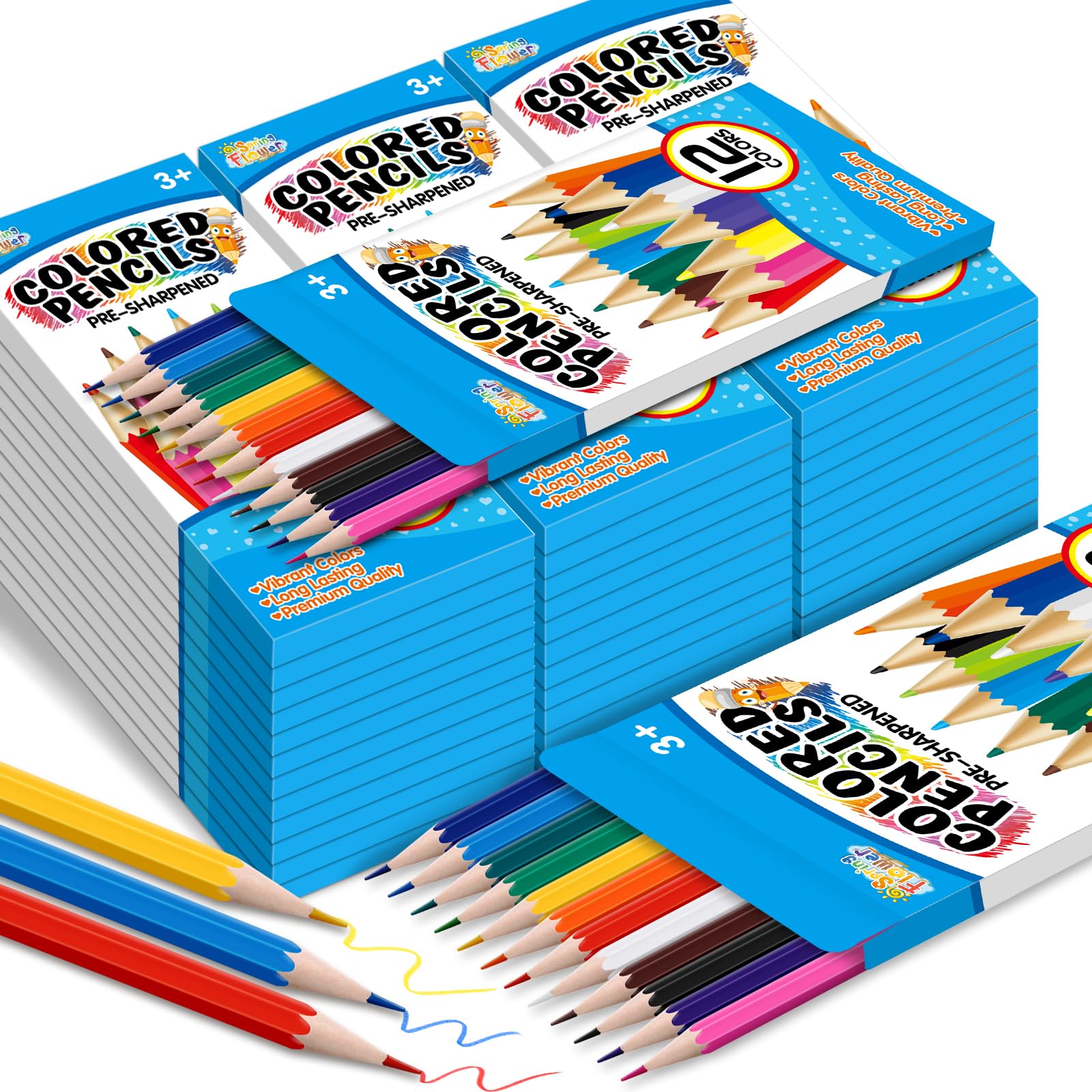 SpringFlower Matite colorate, confezione da 36 matite colorate pre-temperate per bambini, 432 matite colorate per bambini, insegnanti, essenziali, forniture scolastiche per insegnanti, forniture per